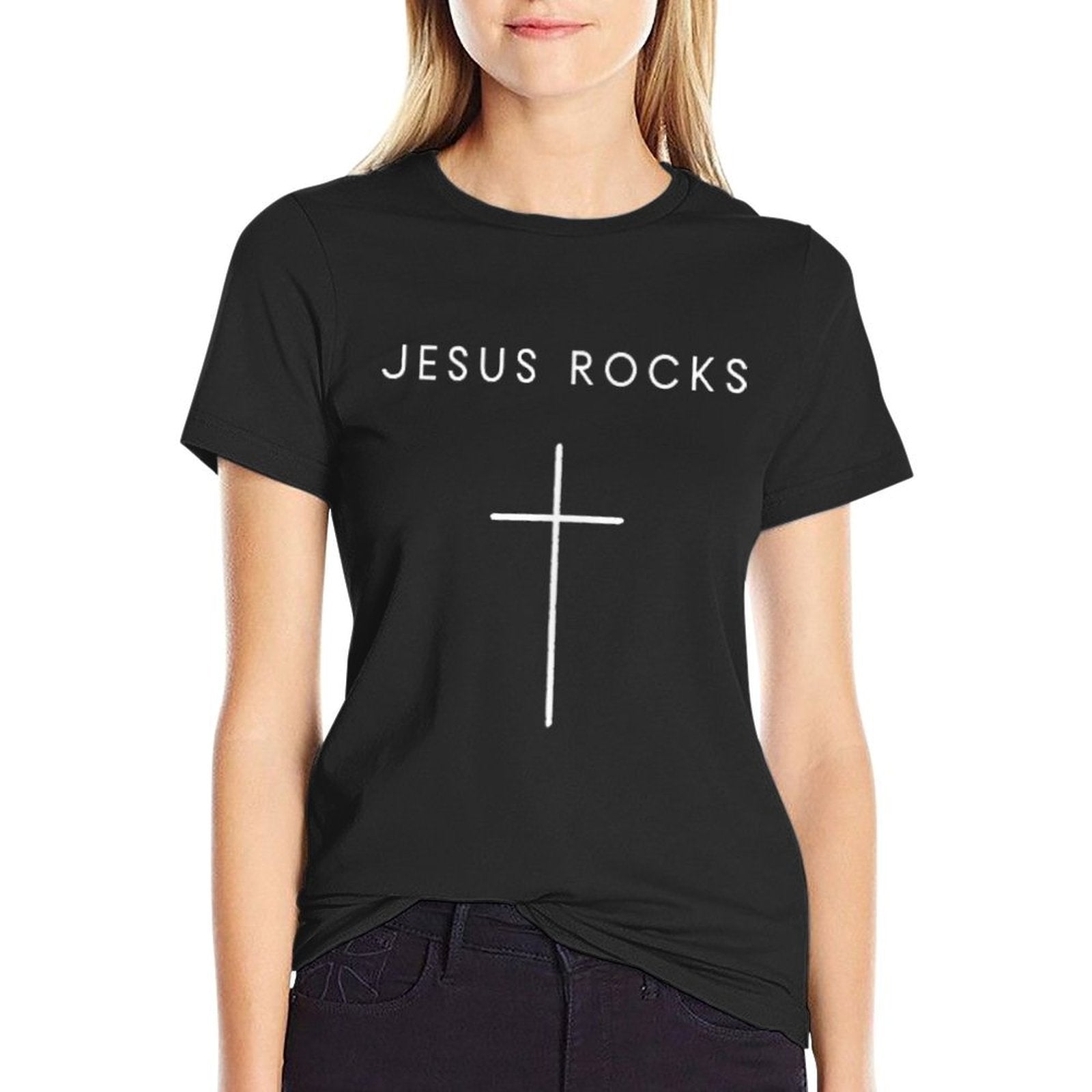 Jesus Rocks Cross - Minimalist Christian Religious Jesus  High-quality Stitching T-Shirt