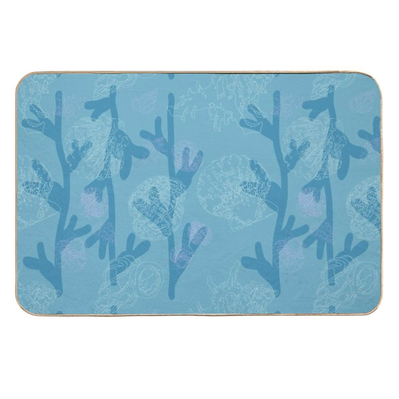 Seashells Seaweed Pattern in Blue  Multi-Purpose Bath Mat