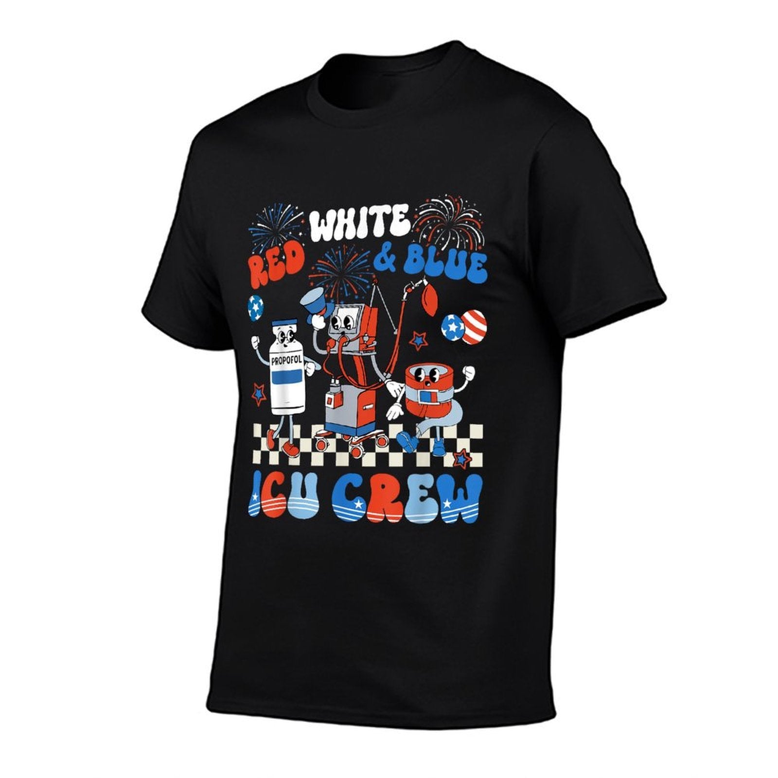 ICU Nurse 4th Of July Independence Day Red White ICU Crew  Cotton T-Shirt