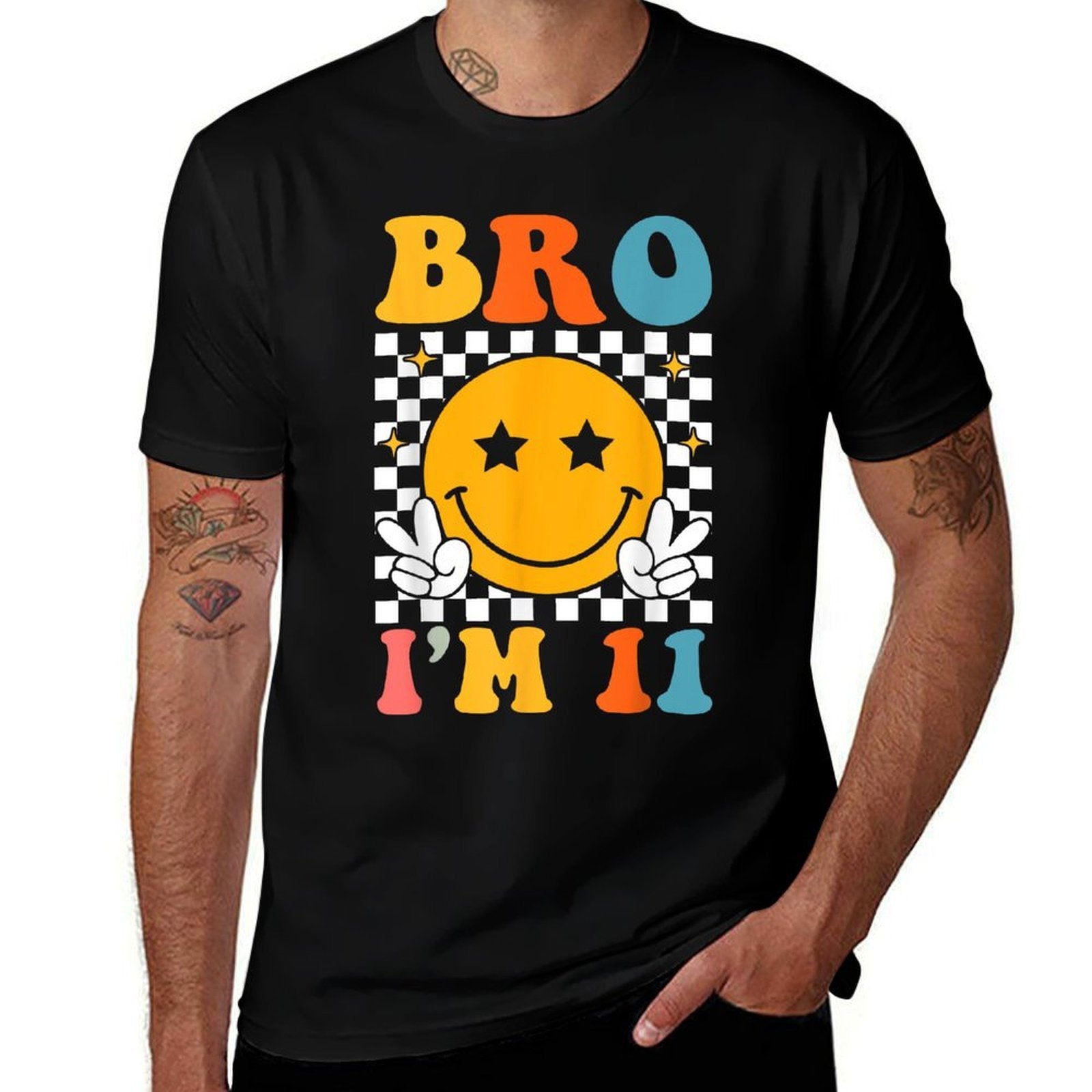 Bro I’m 11 Groovy 11th Birthday 11 Year Old Birthday  Odor-resistant T-Shirt