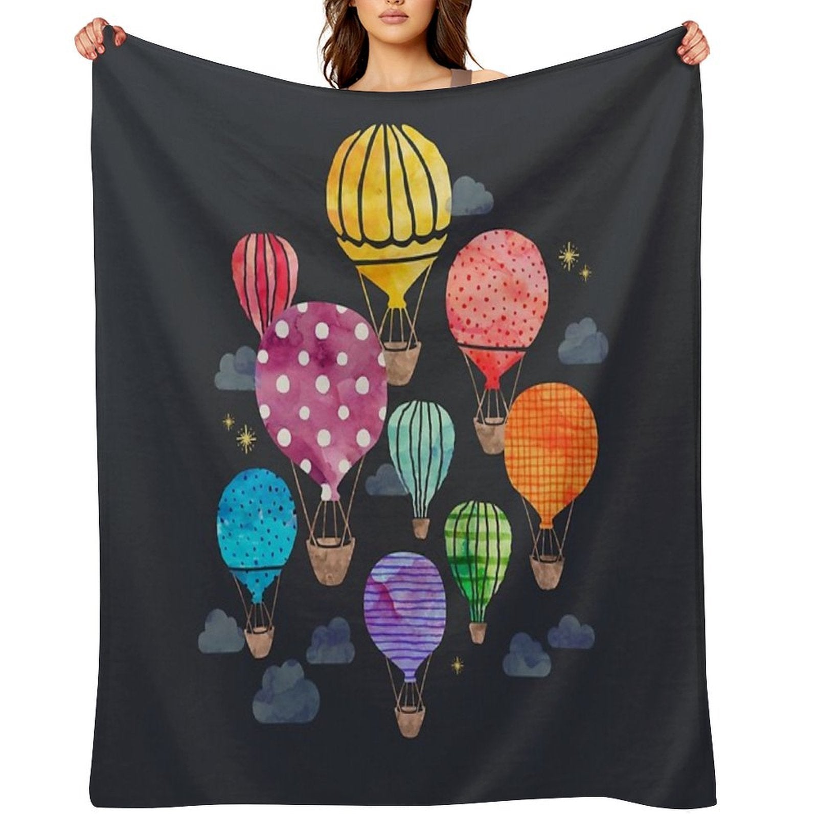 Hot Air Balloon Night Machine-washable Throw Blanket