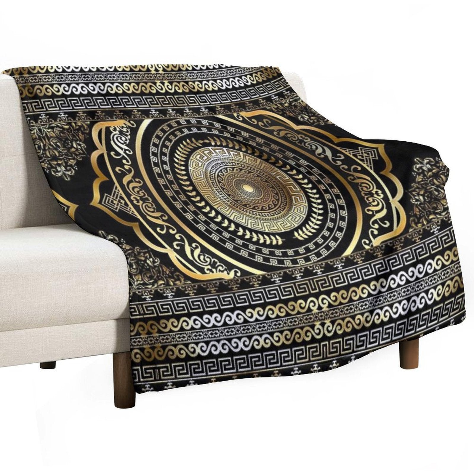 Greek Key Border Gold Black Meander Design Machine-washable Throw Blanket