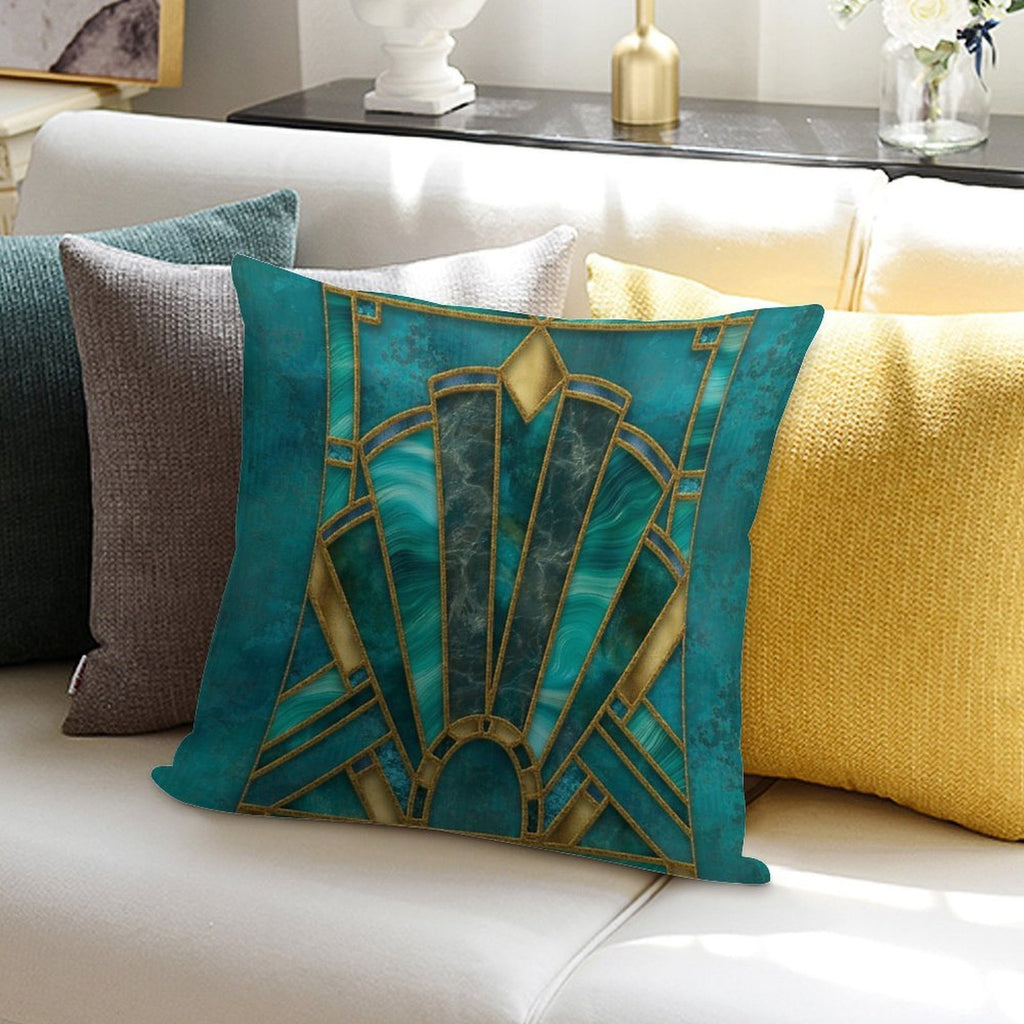 Elegant Stained Glass Art Deco Window With Marble And Gemstone Soft Washable Throw Pillow