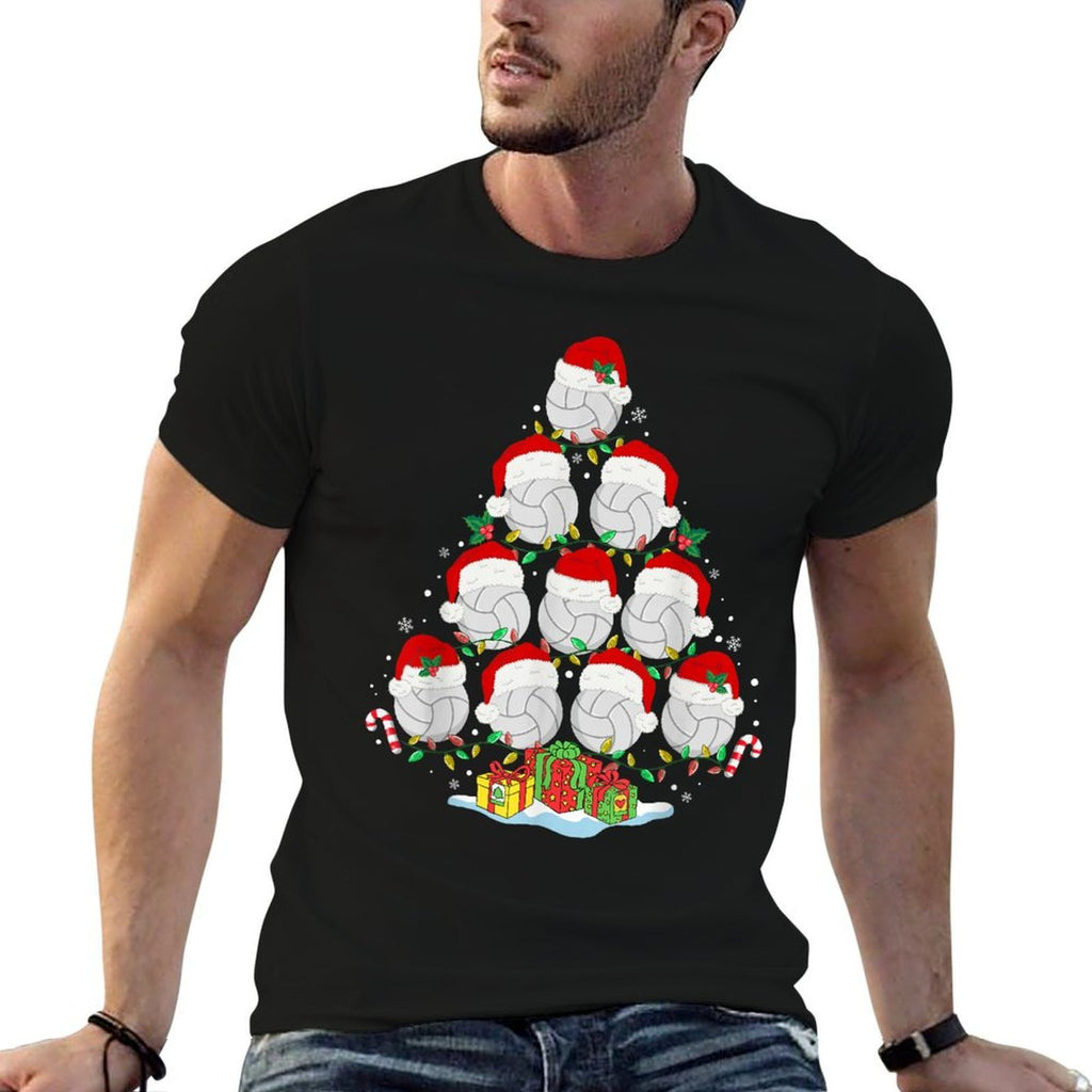 Volleyball Christmas Tree Lights Funny Xmas Girlsn Women  Oversized Silhouette T-Shirt