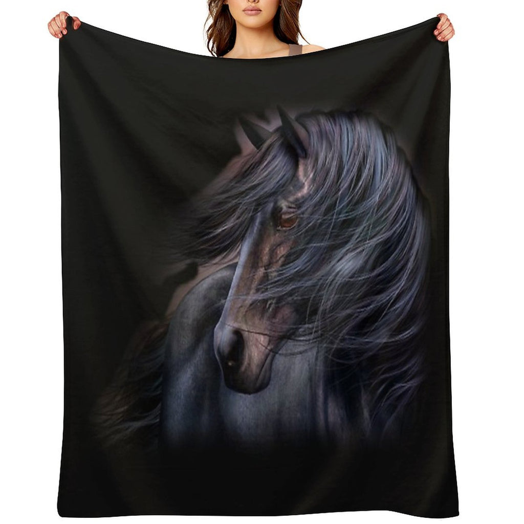 The Black Horse Machine-washable Throw Blanket