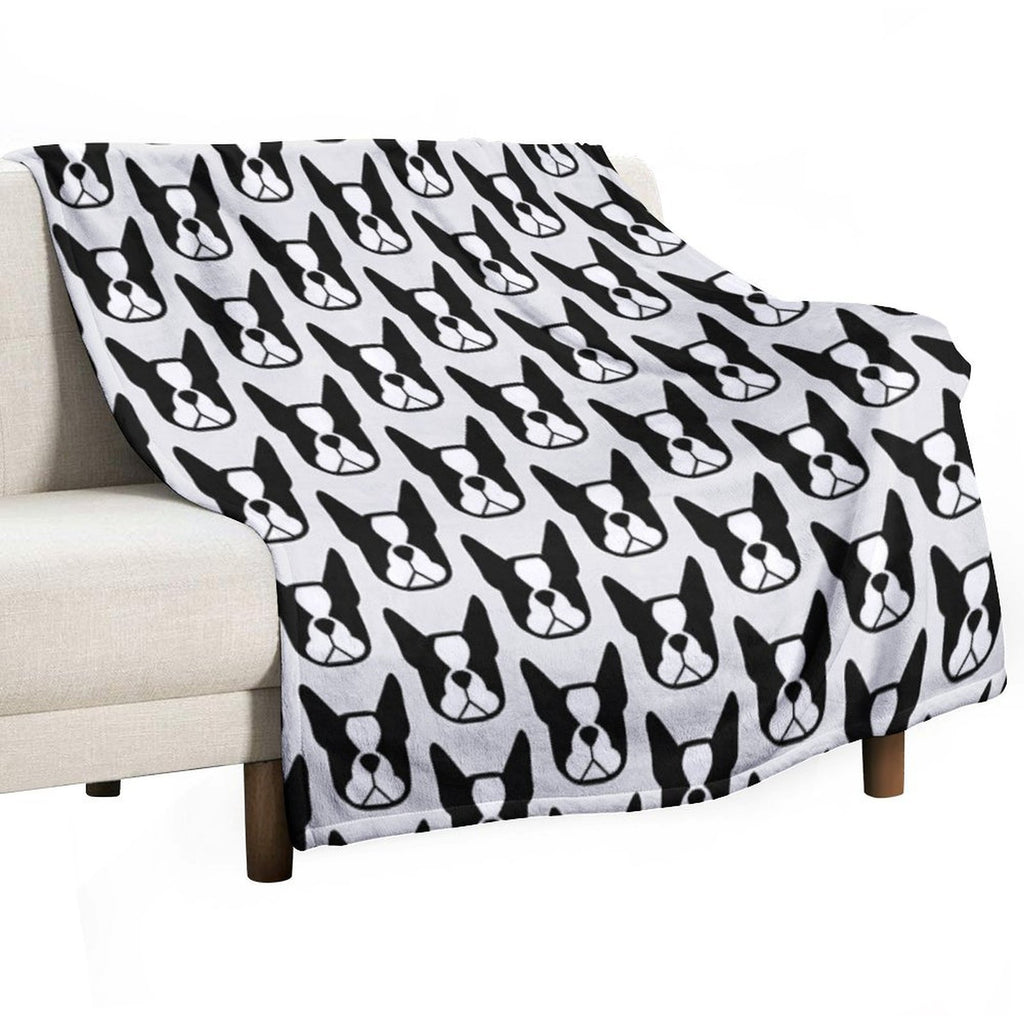 Boston Terrier Face in Black And White - Bold Boston Silhouette - Copyright Smooshface United - Boston Terrier Gift Machine-washable Throw Blanket