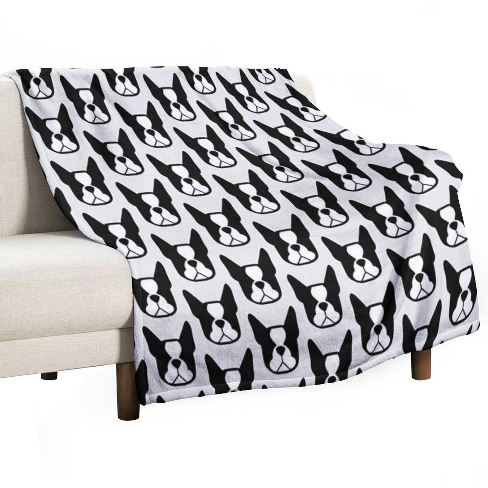Boston Terrier Face in Black And White - Bold Boston Silhouette - Copyright Smooshface United - Boston Terrier Gift Machine-washable Throw Blanket