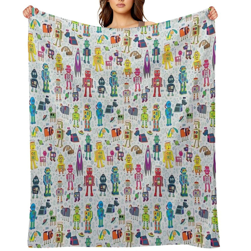 Robots in Space - Grey - Fun Robot Pattern by Cecca Designs Comfort Throw Blanket