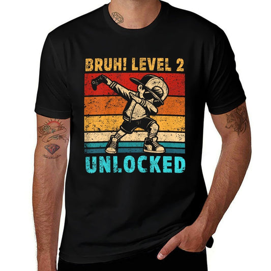 Kids 2 Year Old Birthday Dabbing Boy Bruh 2nd Level Unlocked  Vintage-inspired T-Shirt
