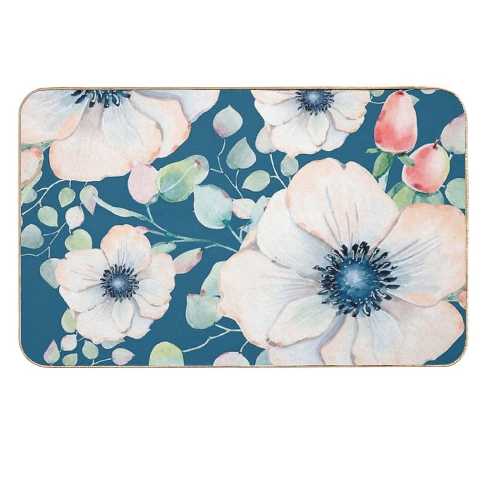 Summer Flowers Blue Durable Bath Mat