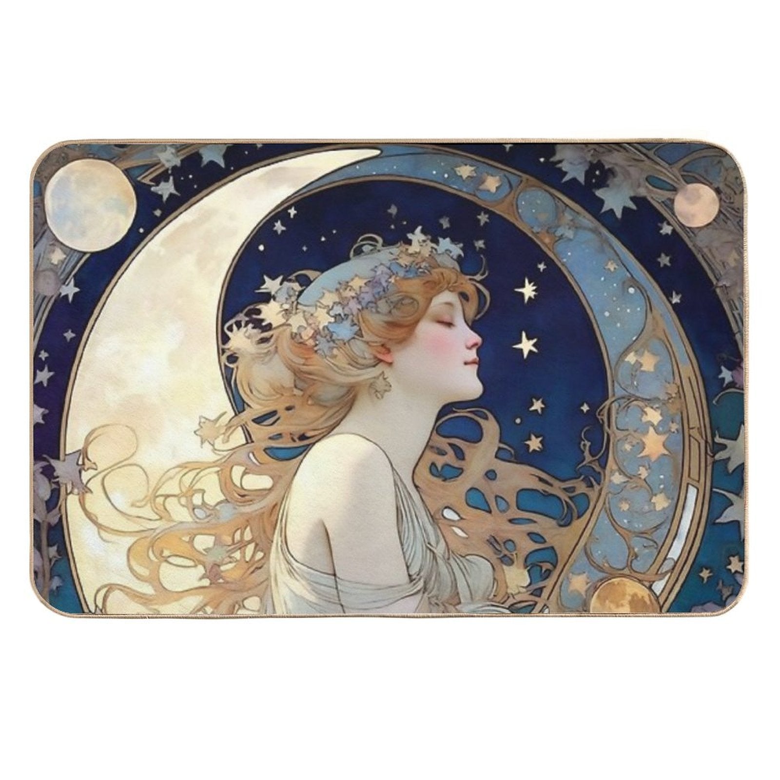 Celestial Dreams Alphonse Mucha Inspired Moon And Stars  Fade-Resistant Bath Mat