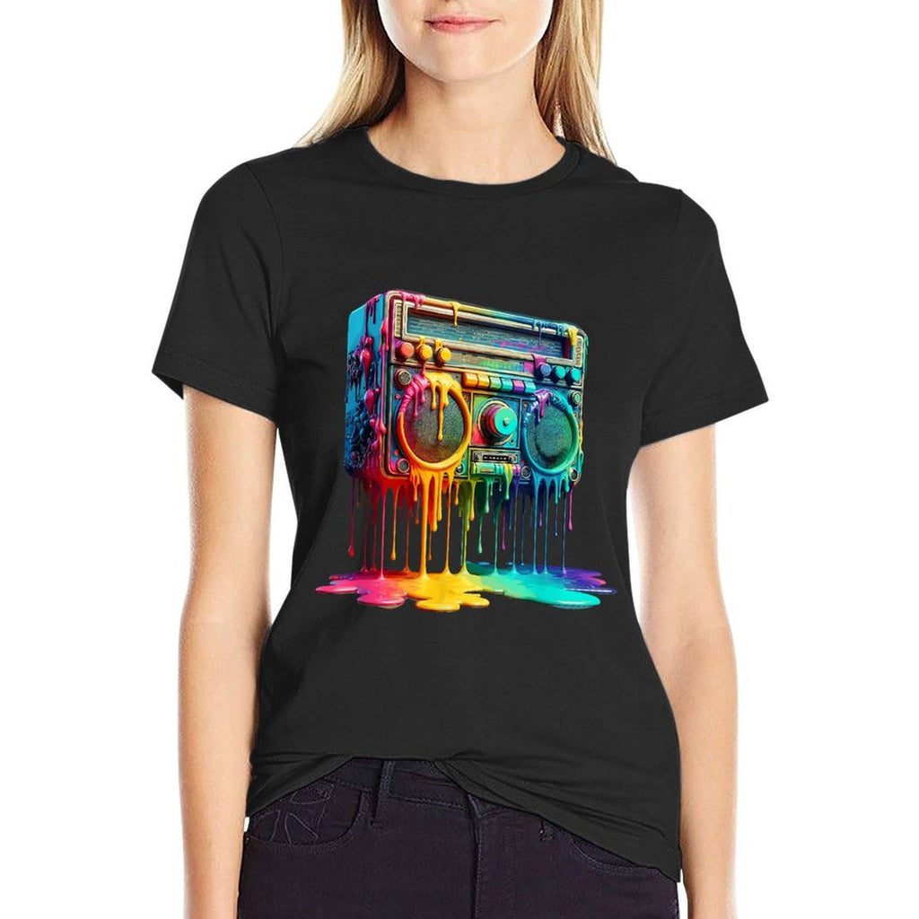 Dripping Paint Boombox Old School 80s Music Hip Hop  Versatile T-Shirt