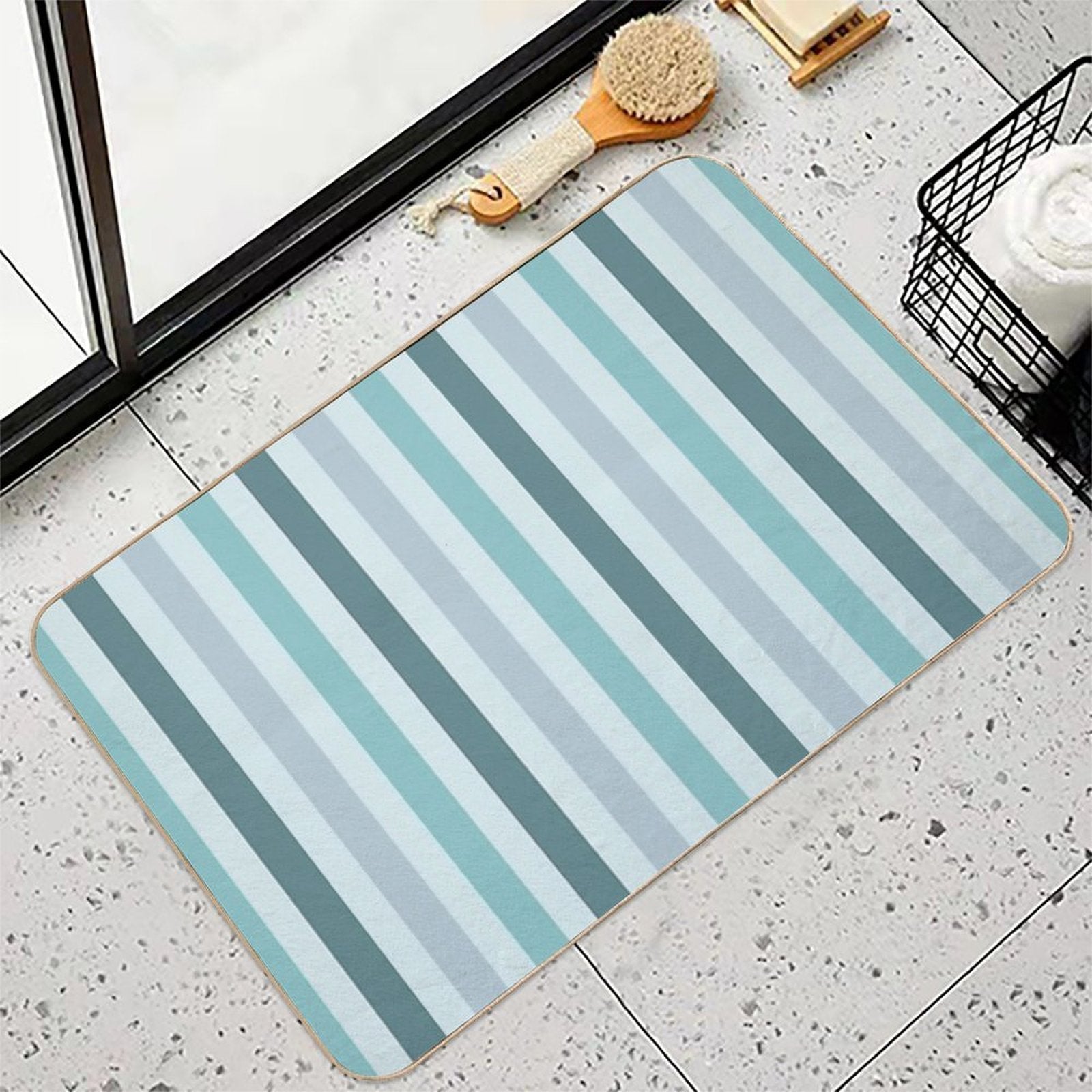 Color Block Lines V  Easy Maintenance Bath Mat