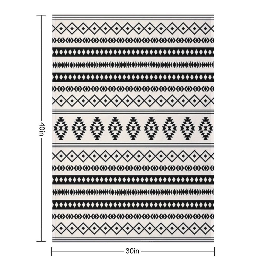 Aztec Black on Cream Mixed Motifs Pattern Velvety-soft Throw Blanket