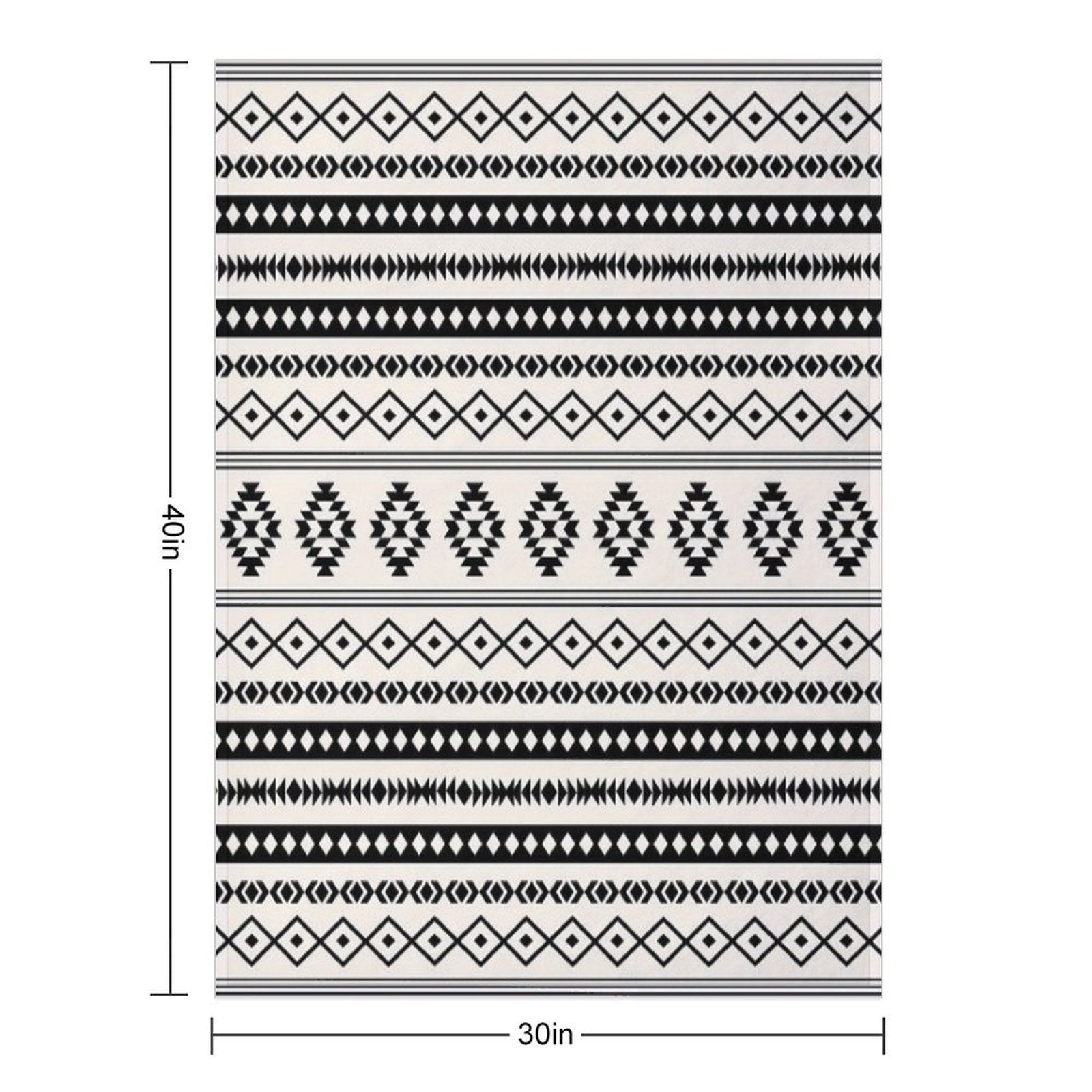 Aztec Black on Cream Mixed Motifs Pattern Velvety-soft Throw Blanket