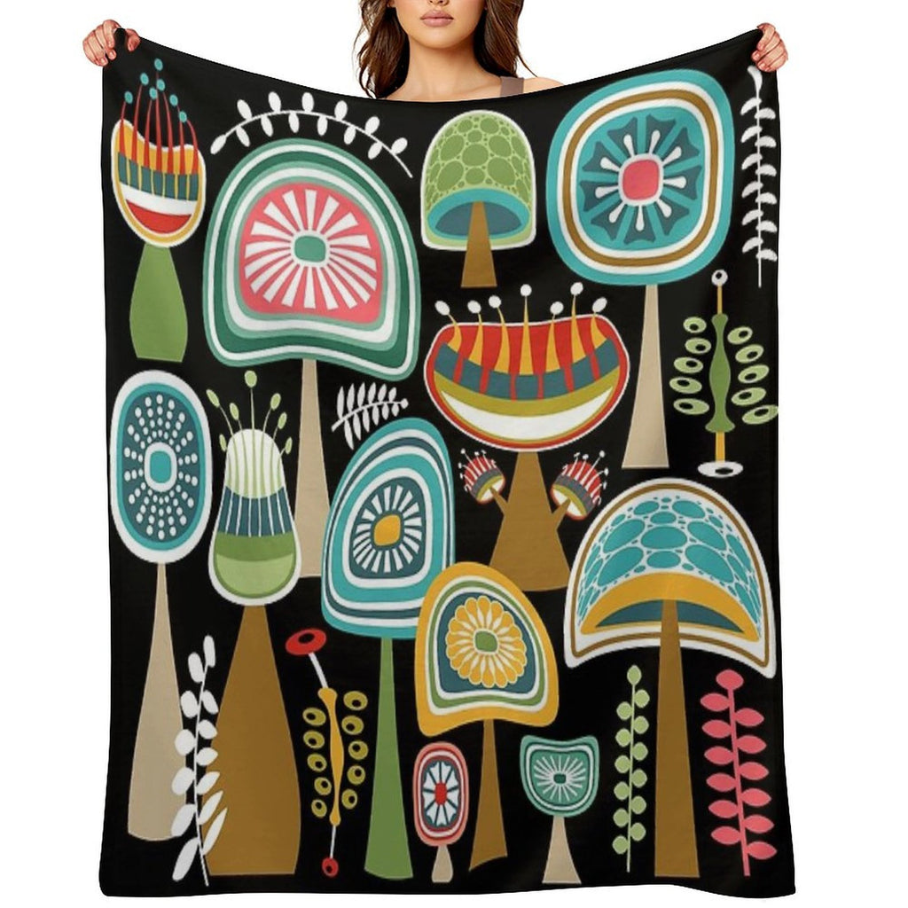Colorful Mid Century Modern Mushrooms  Large Scale Gift-ready Throw Blanket