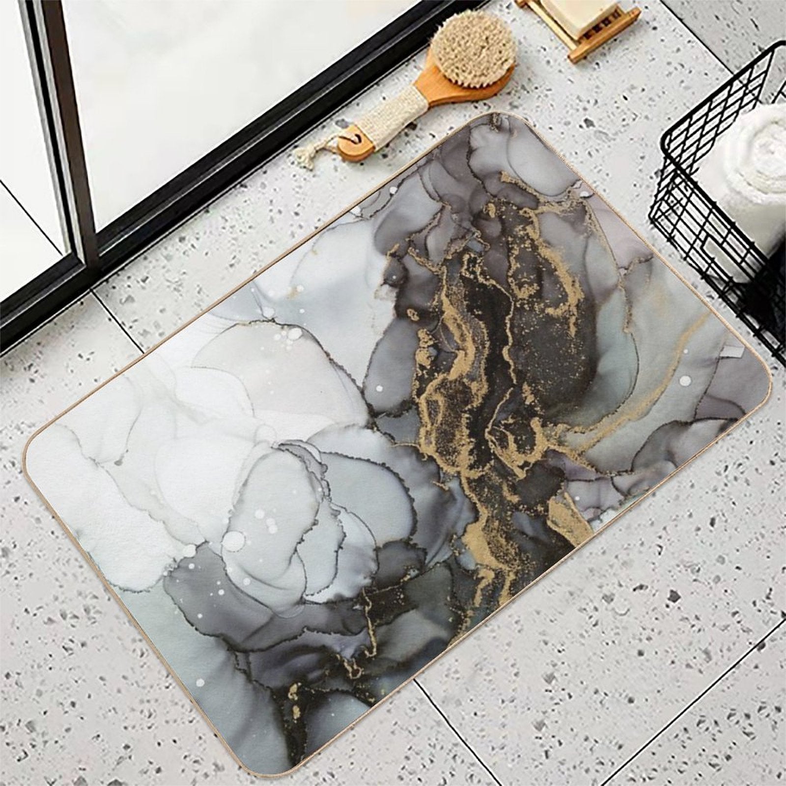 Black And Gold Marble Storm Durable Bath Mat