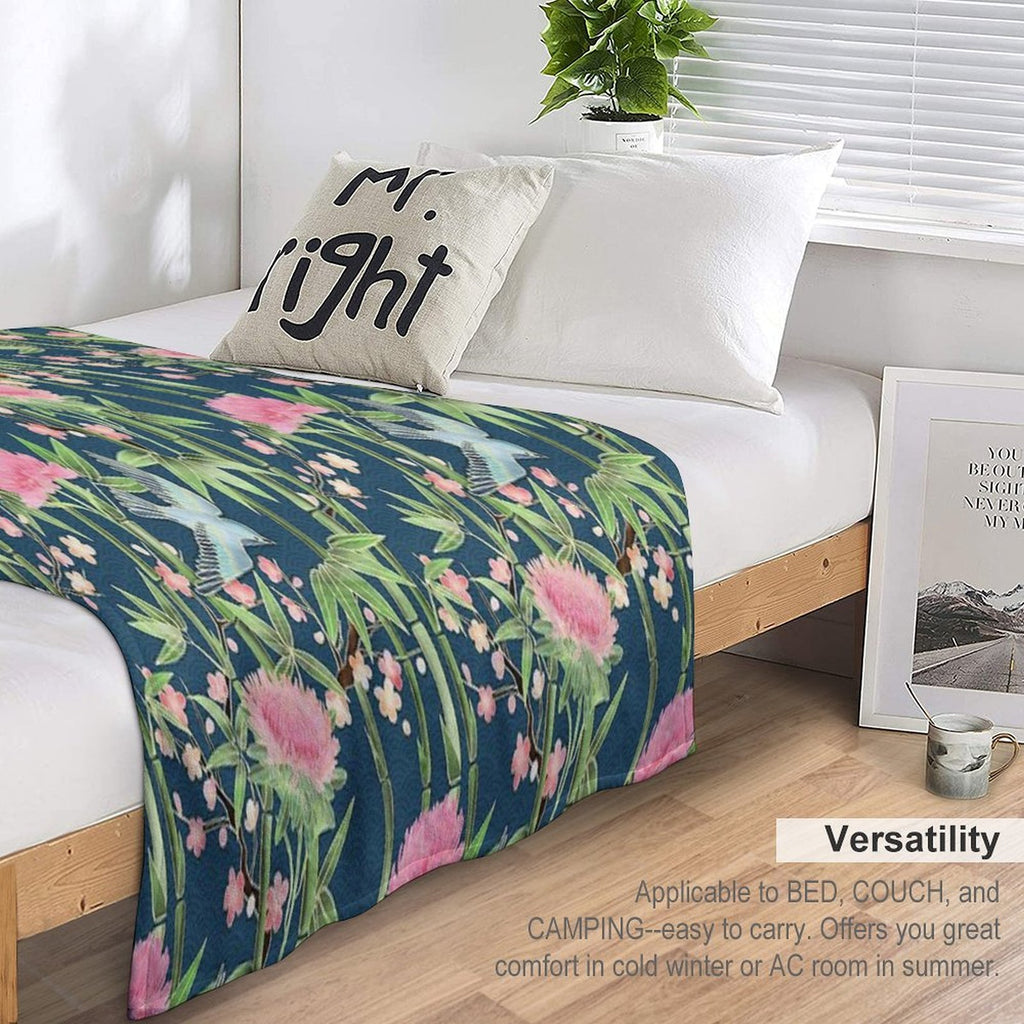 Bamboo, Birds And Blossom - Dark Teal Durable Throw Blanket