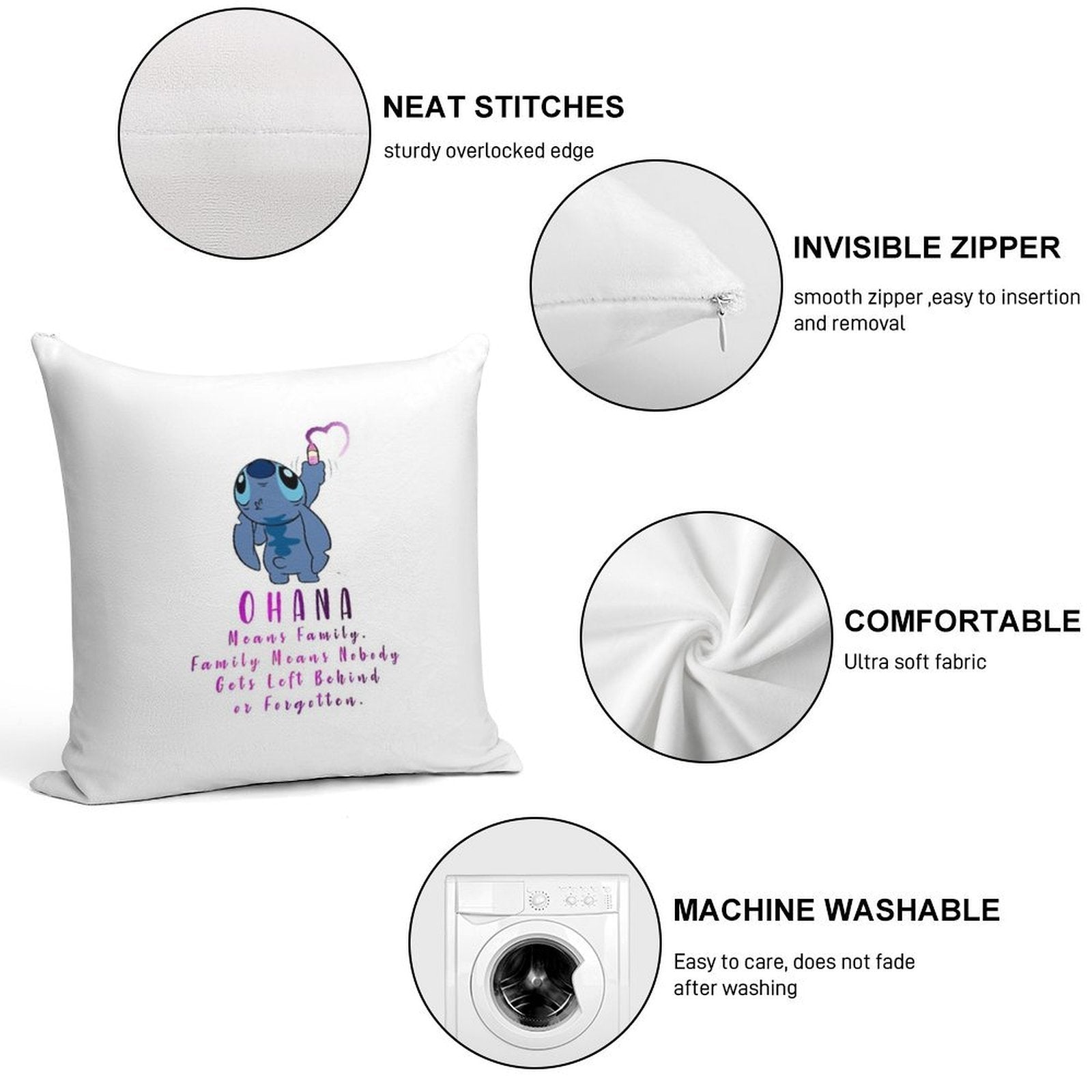 Lilo And Stitch Ohana Soft Washable Throw Pillow