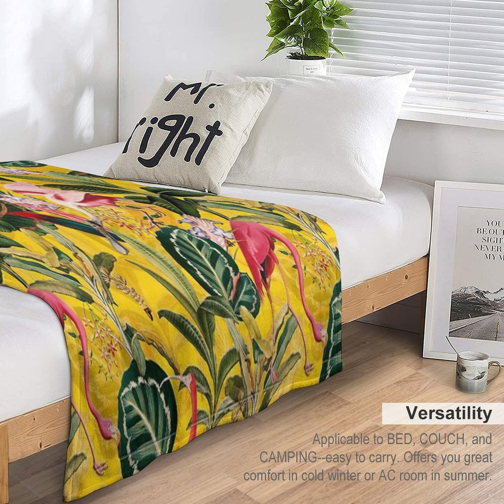 Vintage Yellow Tropical Bird Jungle Botanical Garden Nightgarden Eco-conscious Throw Blanket