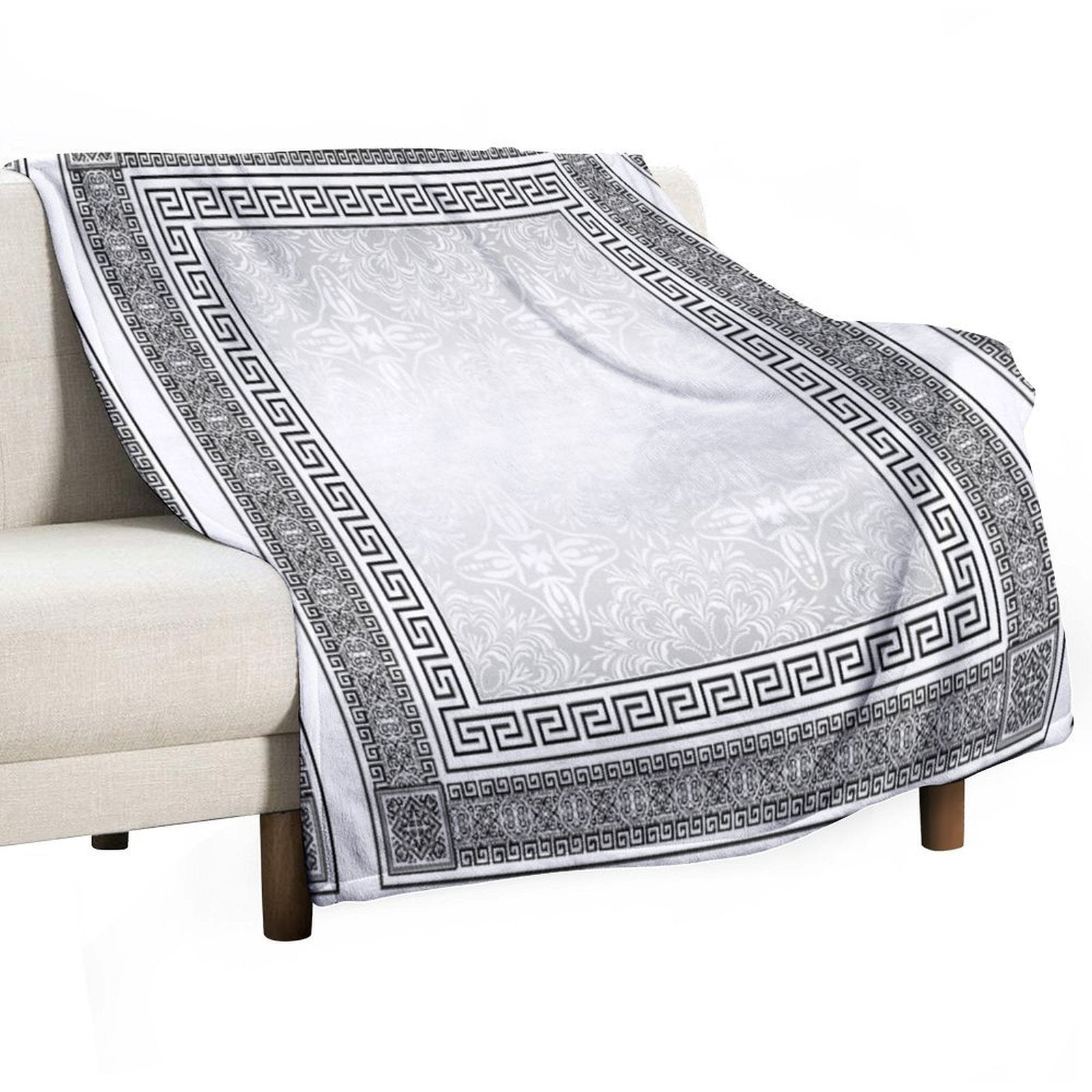 Greek Keys Black Grey White with Pattern Compact Throw Blanket