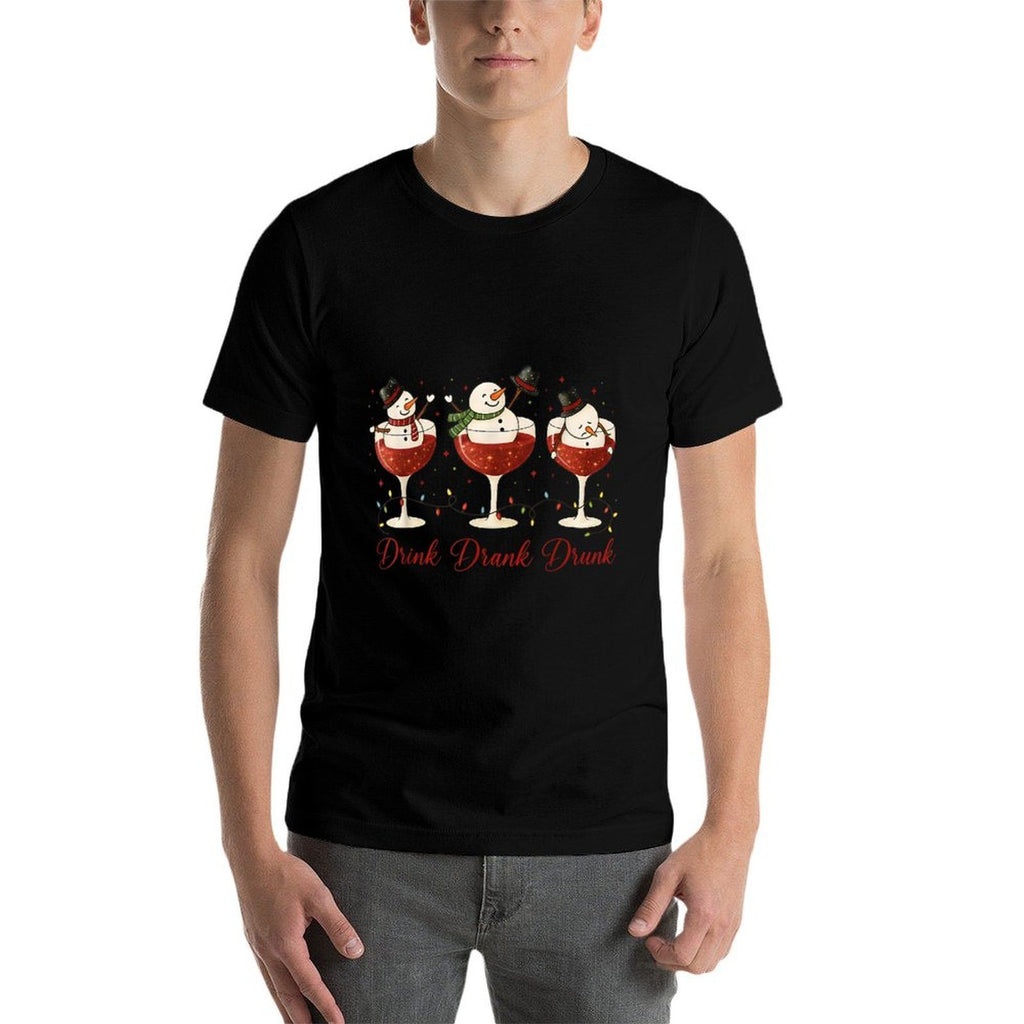 Drink Drank Drunk Snowman Wine Glasses Christmas Wine Lover Comfortable T-Shirt