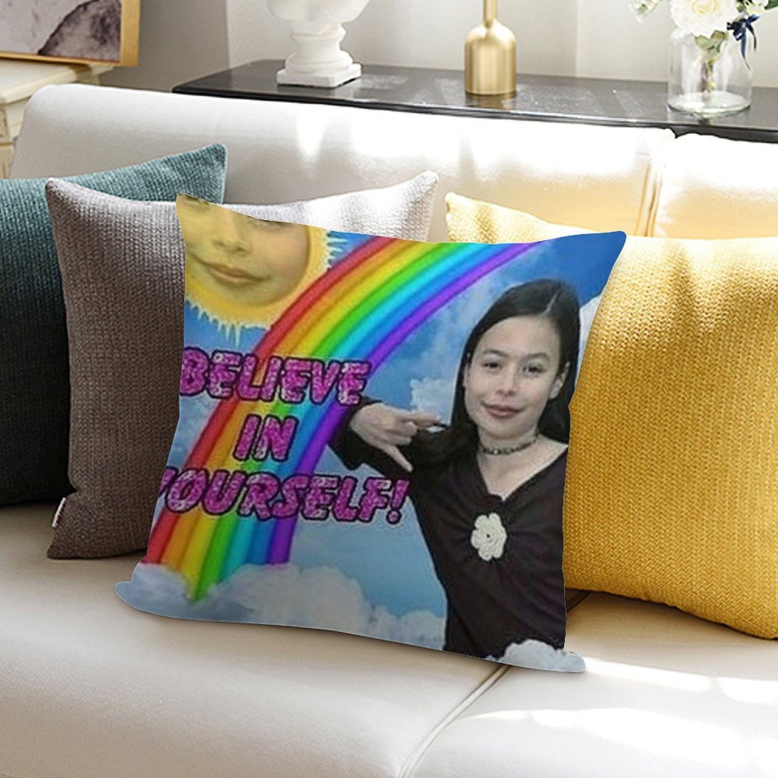 Believe in Uself! Soft Durable Construction Throw Pillow