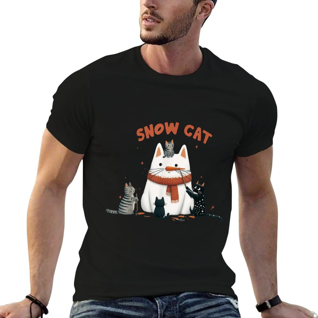 Funny Snow Cat Snowman Christmas Cat  Ribbed Collar T-Shirt