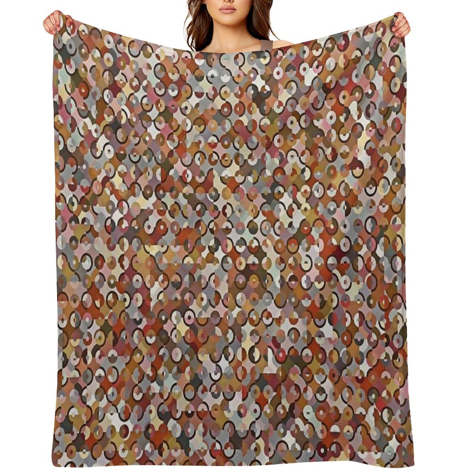 Circle Pattern in Soft Shades of Brown, Cream & Gold Sustainable Throw Blanket