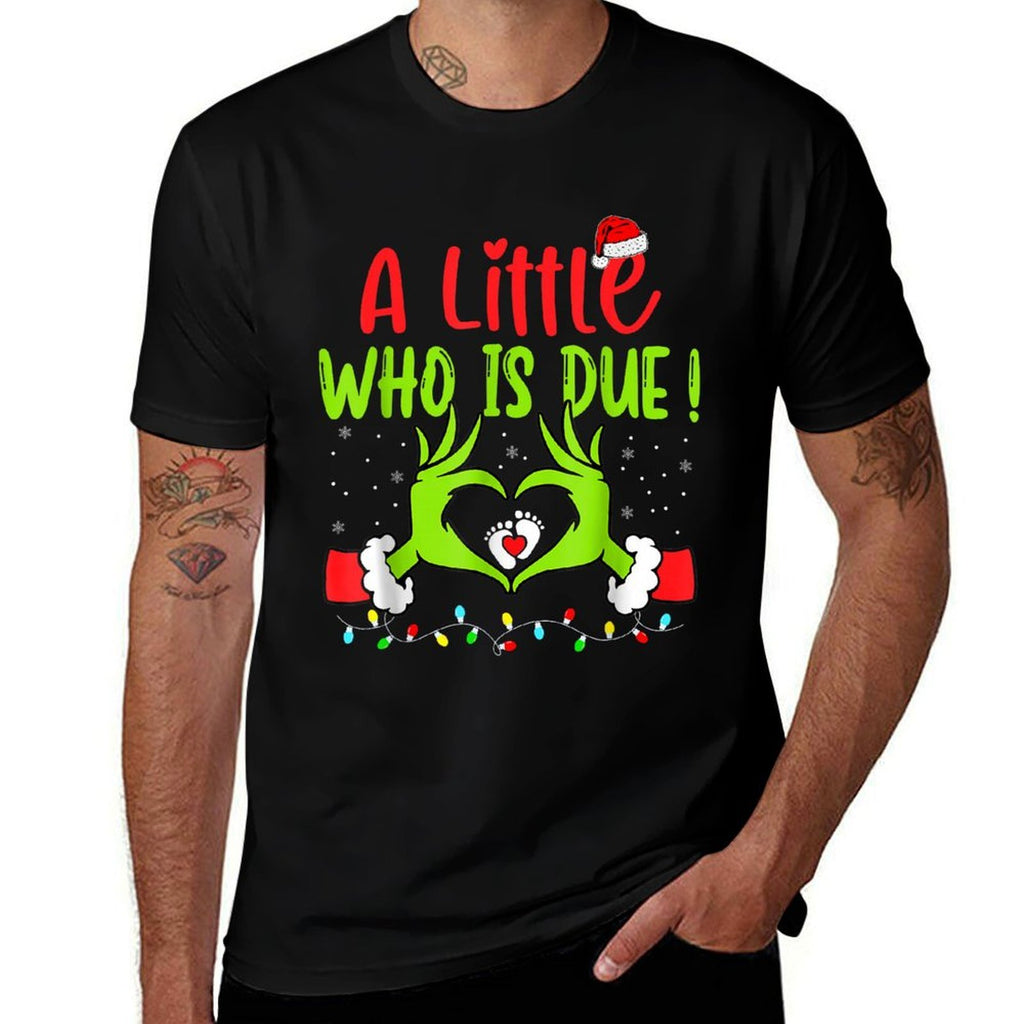 A Little Who Is Due Funny Christmas Pregnancy Announcement  Ribbed Collar T-Shirt