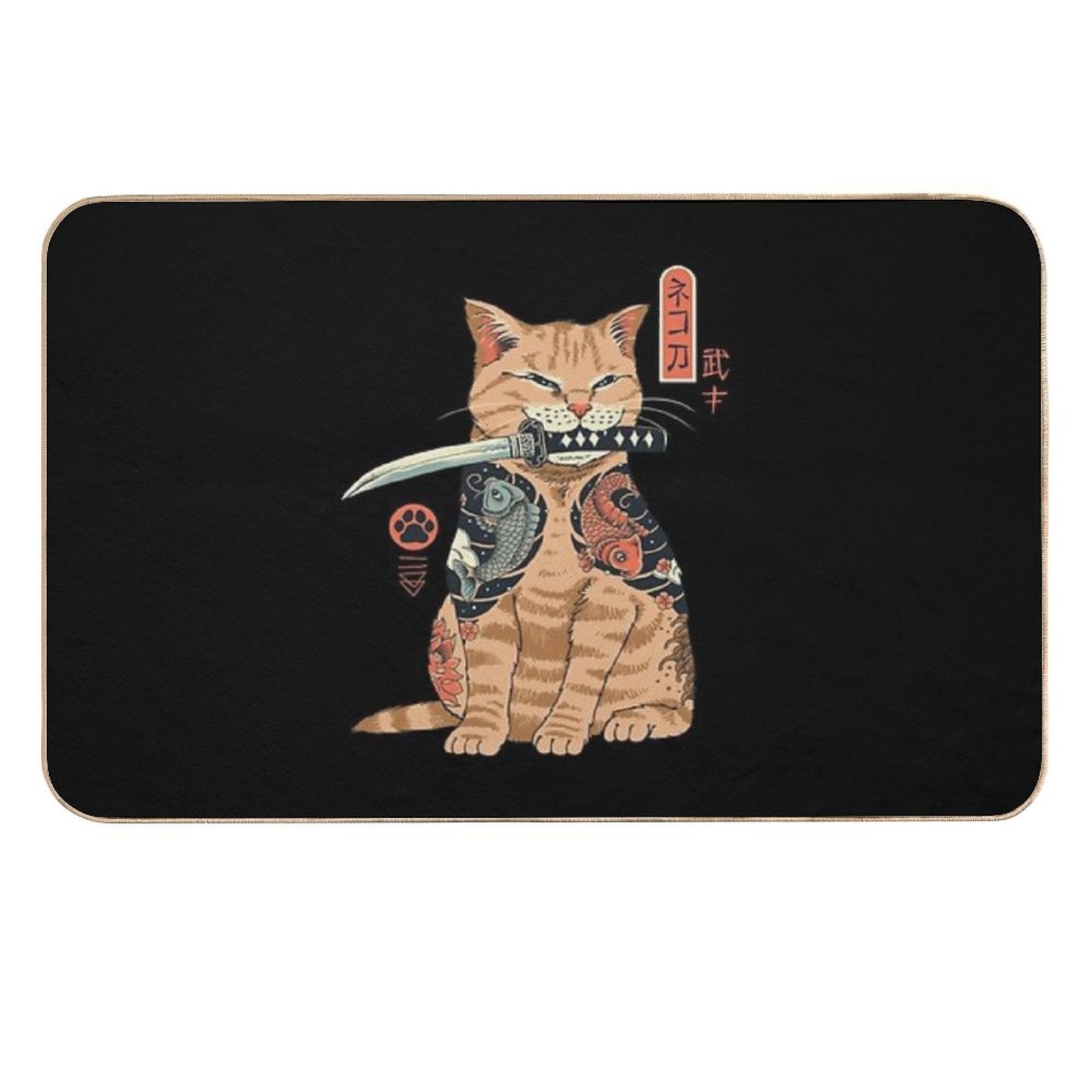 Katana Cat Vintage  Easy To Clean Bath Mat