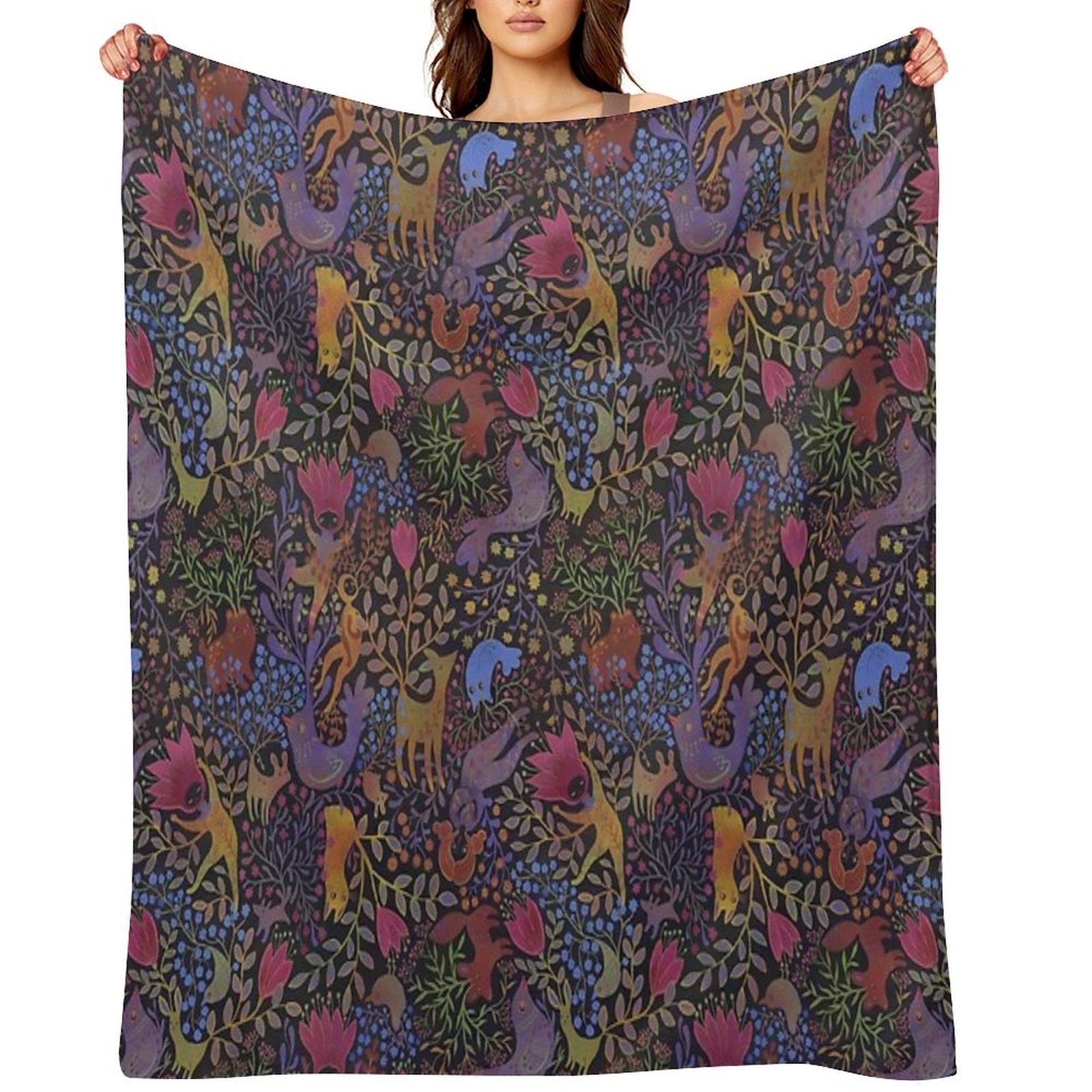 Jewel Tone Design in Dark Background All-season Throw Blanket