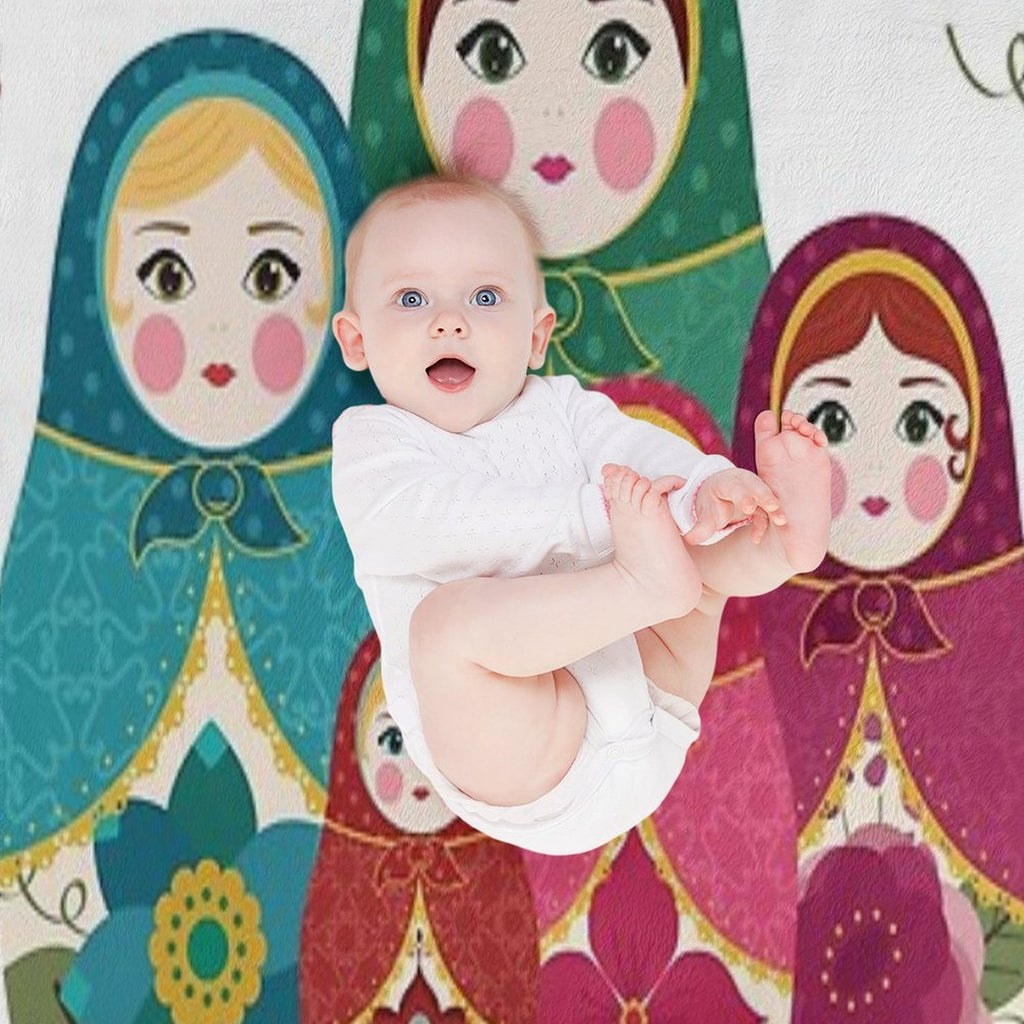 Russian Dolls White Sustainable Throw Blanket