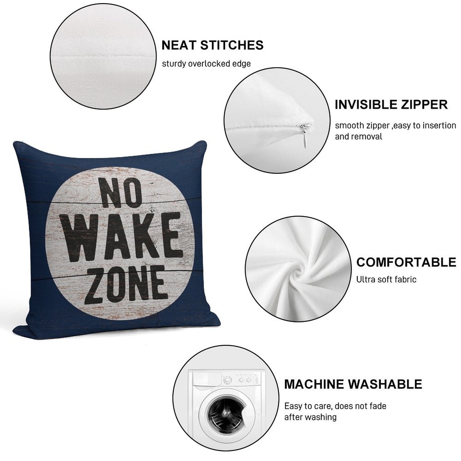 No Wake Zone, Lake Gift, Lake Sign, Lake House Décor, Wake Surf, Wakeboard, Water Ski, No Wake Area, Lake Sign Soft Easy Maintenance Throw Pillow