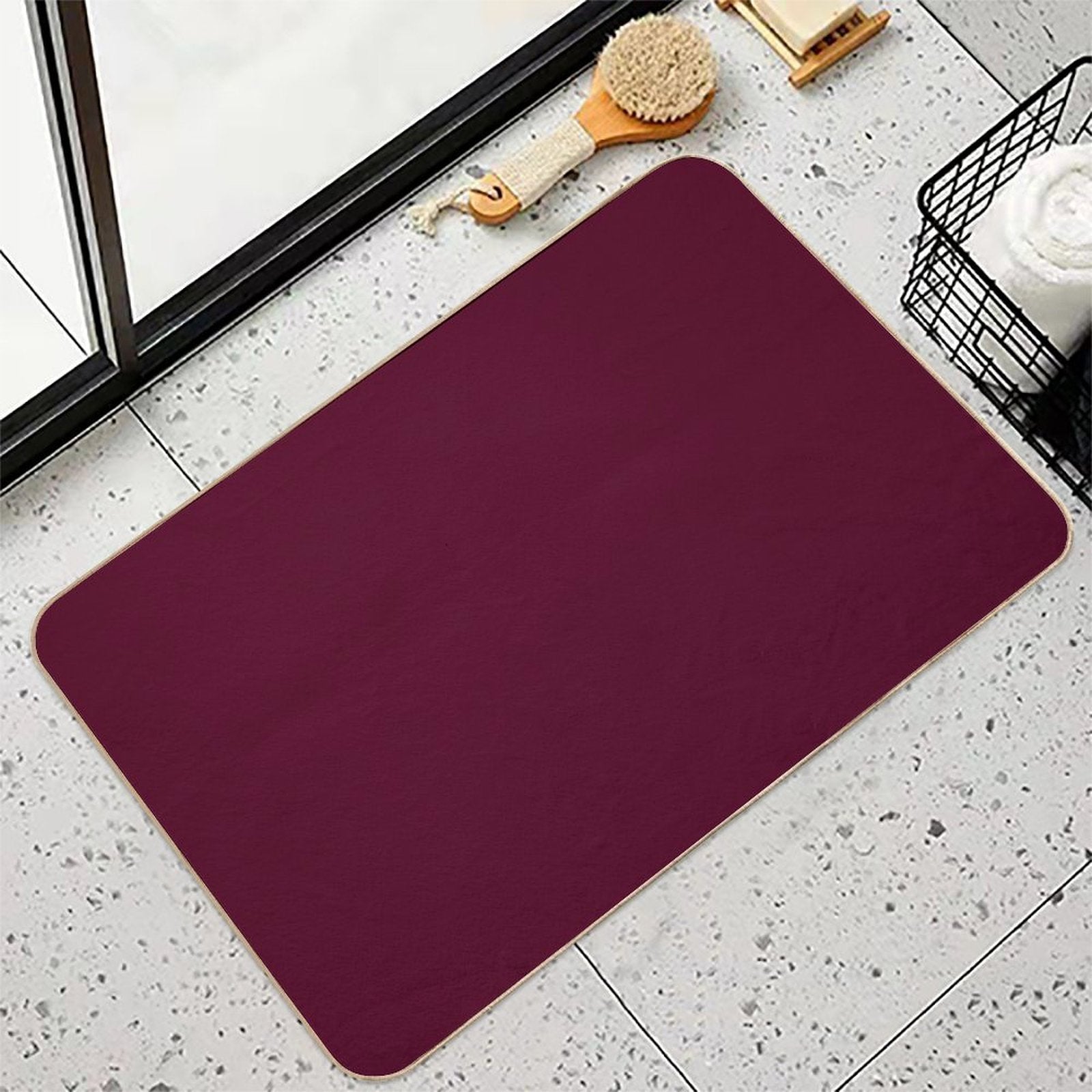 Burgundy Solid.  Dirt-Trapping Bath Mat