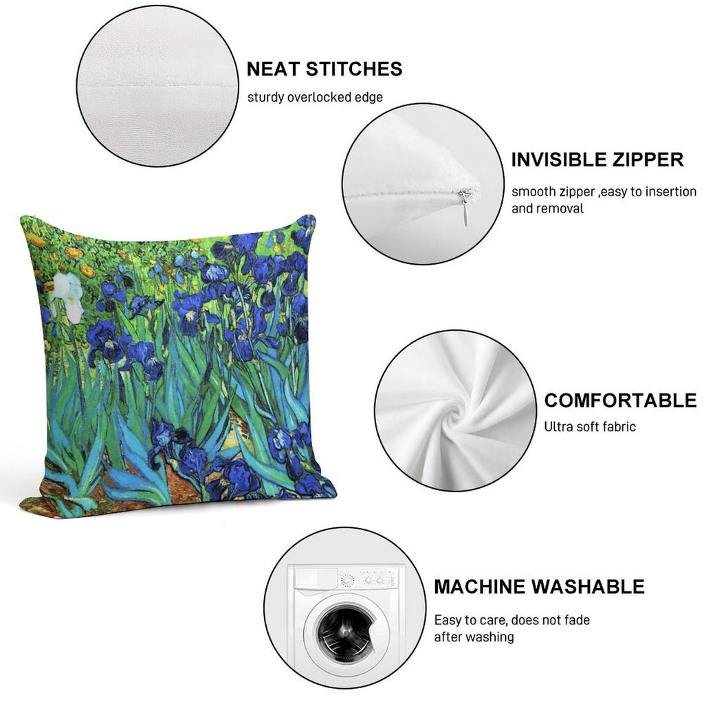 Van Gogh HDR Garden Irises Soft Gift Ready Throw Pillow