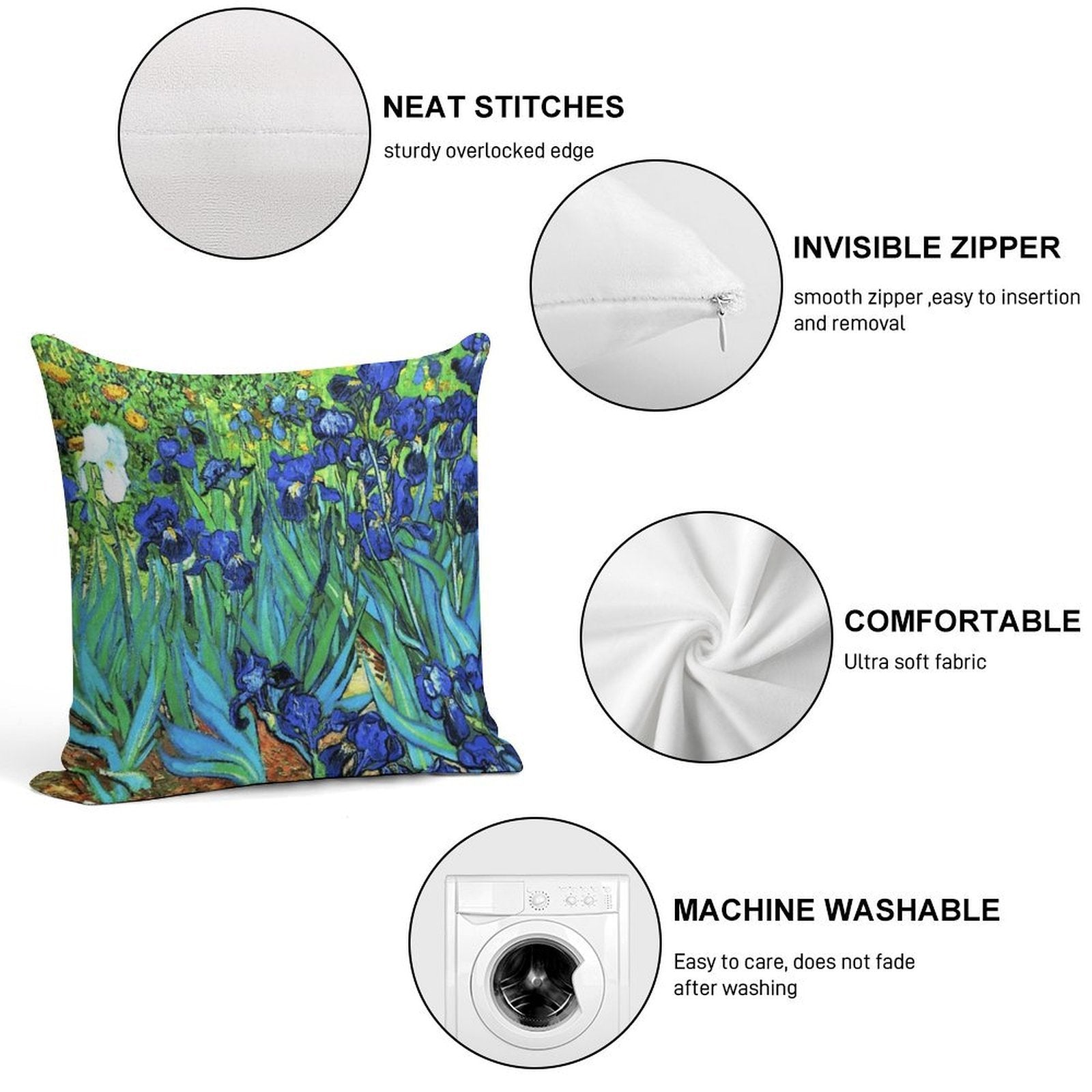 Van Gogh HDR Garden Irises Soft Gift Ready Throw Pillow