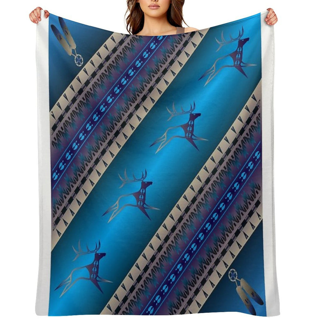 Elk Spirit (Blue) Plush Throw Blanket