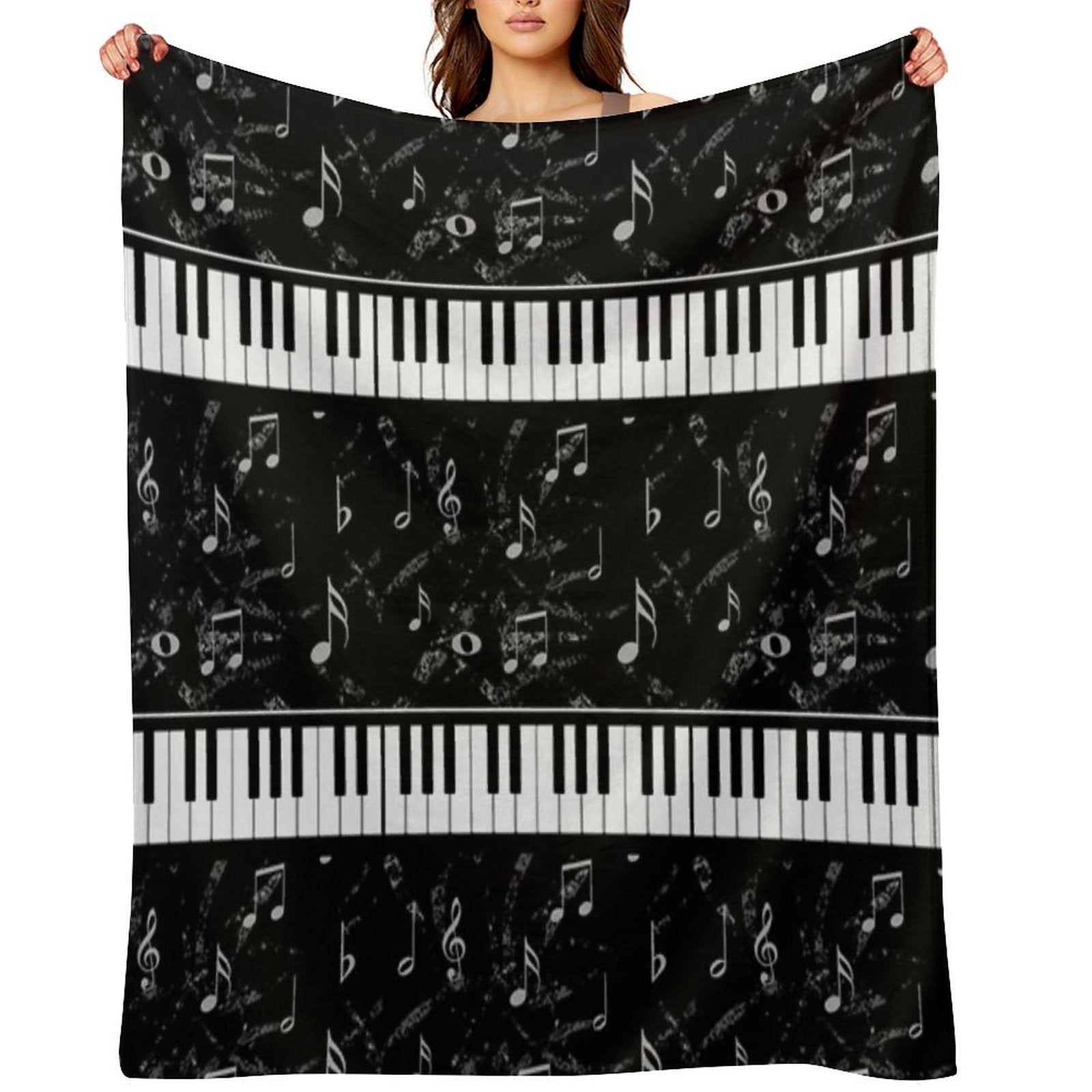Black And White Piano Music Pattern Machine-washable Throw Blanket