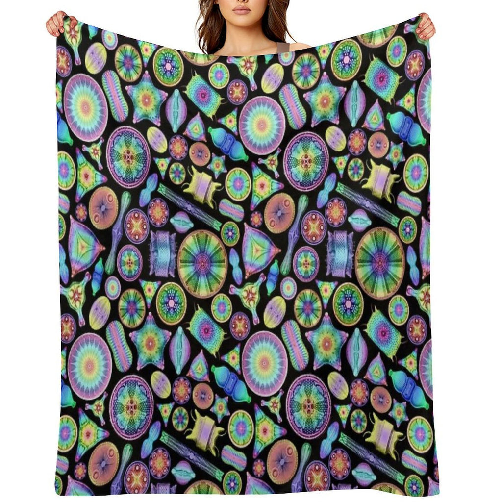 Ernst Haeckel Rainbow Diatoms on Black Anti-pilling Throw Blanket