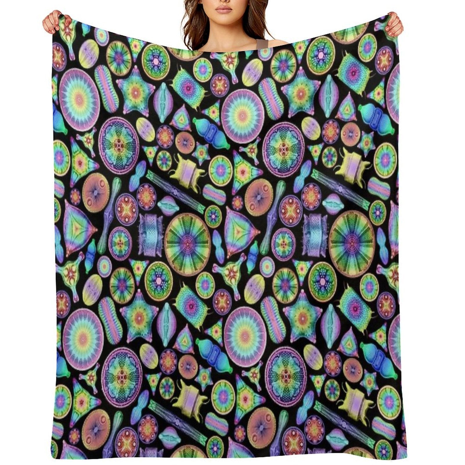 Ernst Haeckel Rainbow Diatoms on Black Anti-pilling Throw Blanket