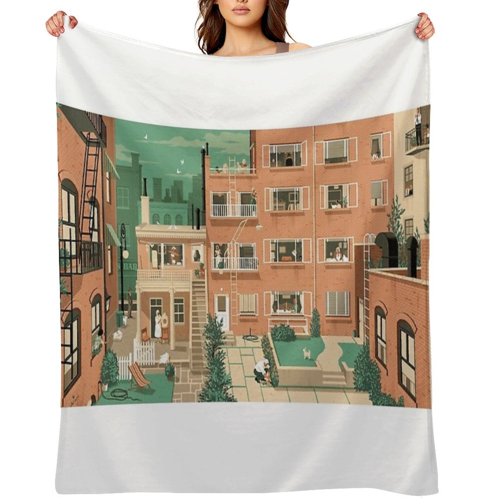 Travel Posters - Hitchcock's Rear Window - Greenwitch Village New York Sustainable Throw Blanket