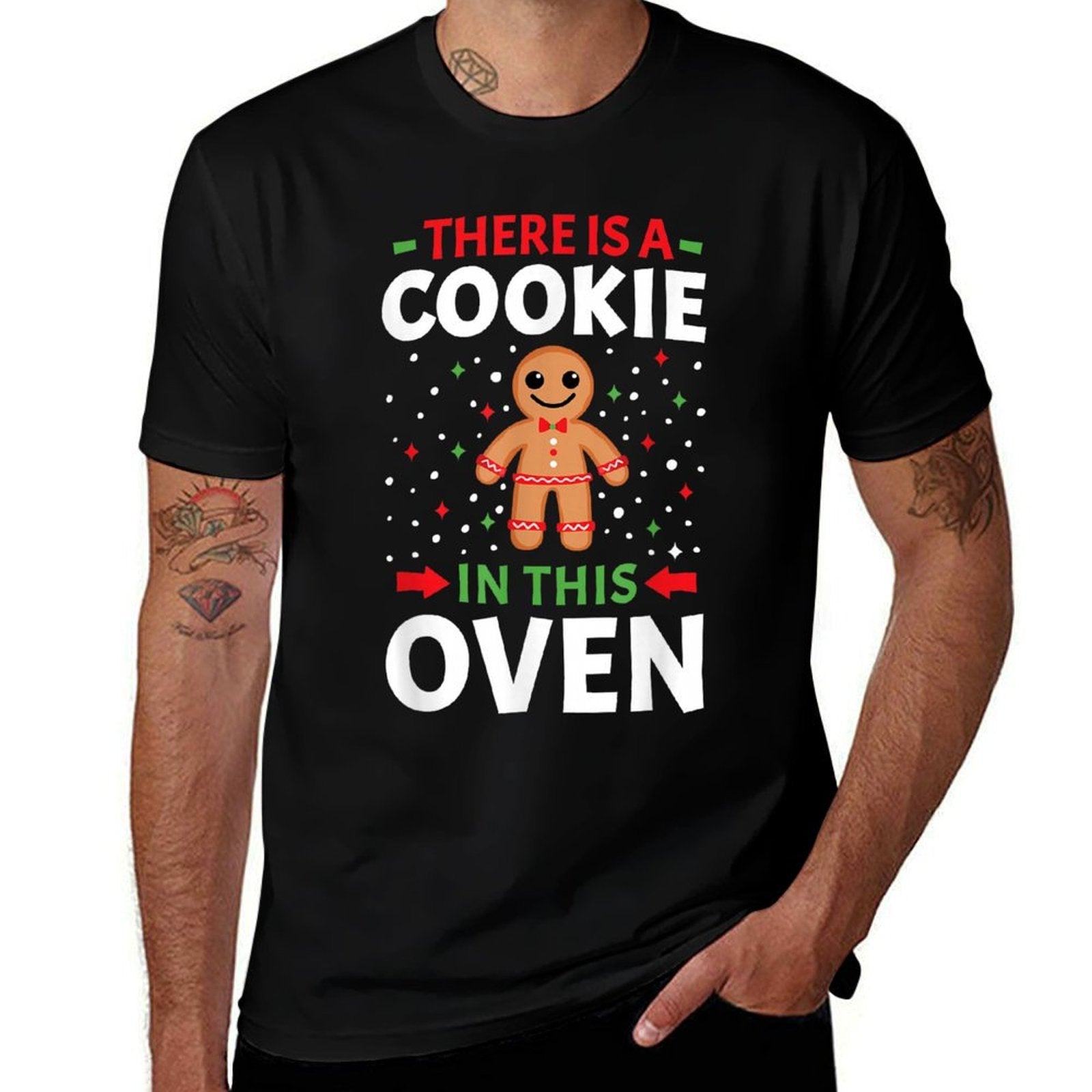 There Is Cookie In This Oven Cute Christmas Couples Matching  Ribbed Collar T-Shirt