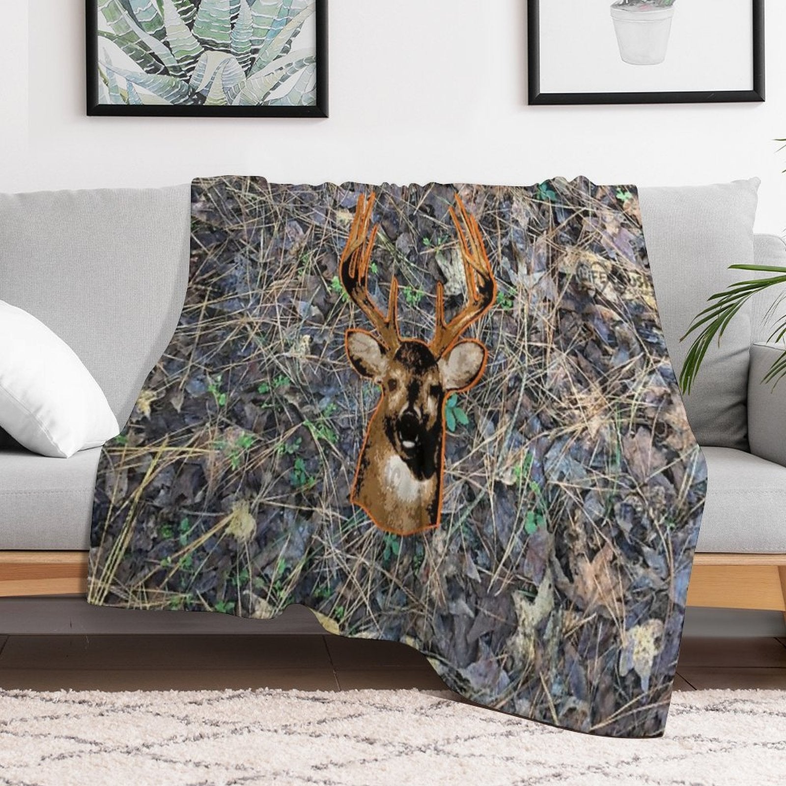 Whitetail Buck Deer And Camouflage Hunting Design Travel-friendly Throw Blanket