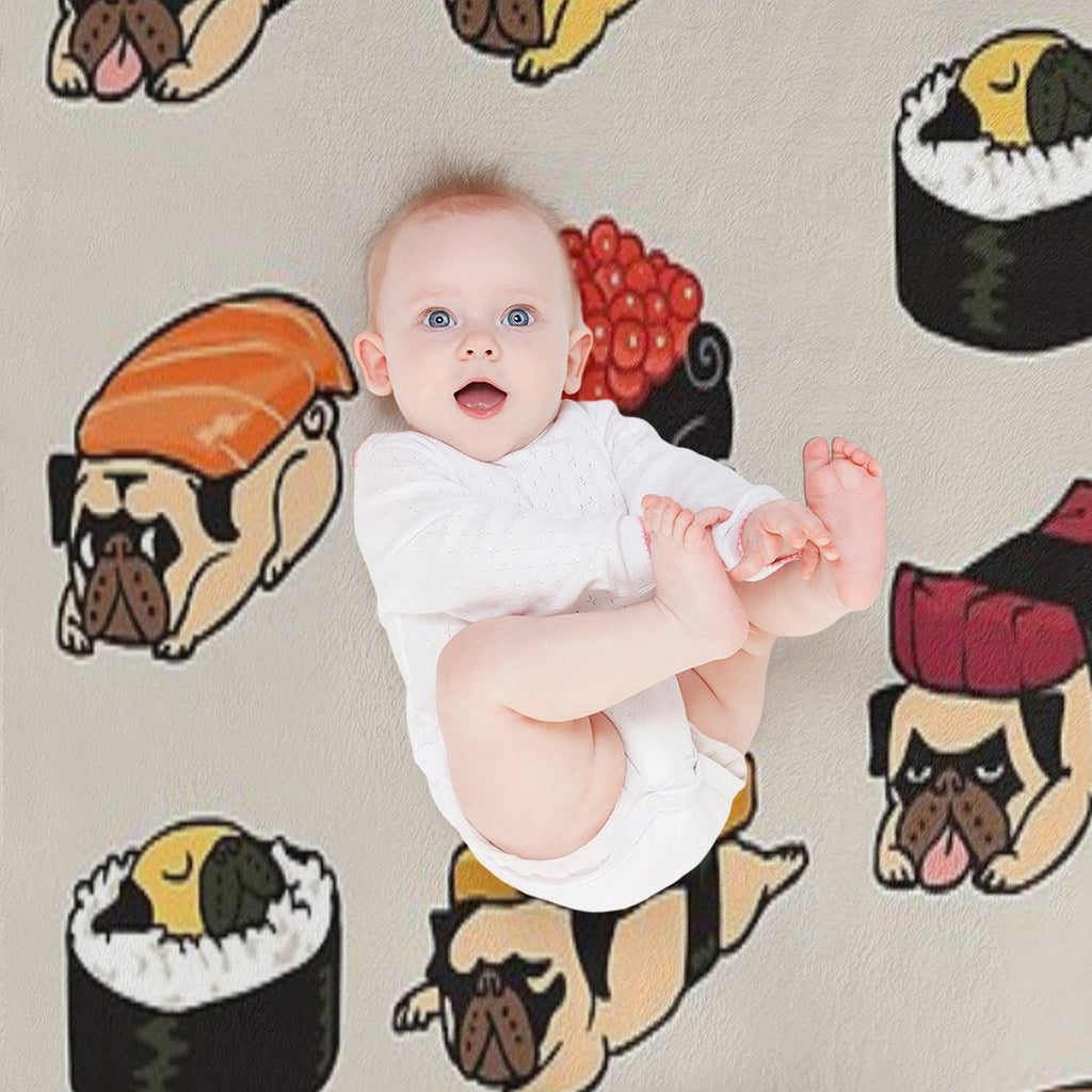 Sushi Pug Machine-washable Throw Blanket