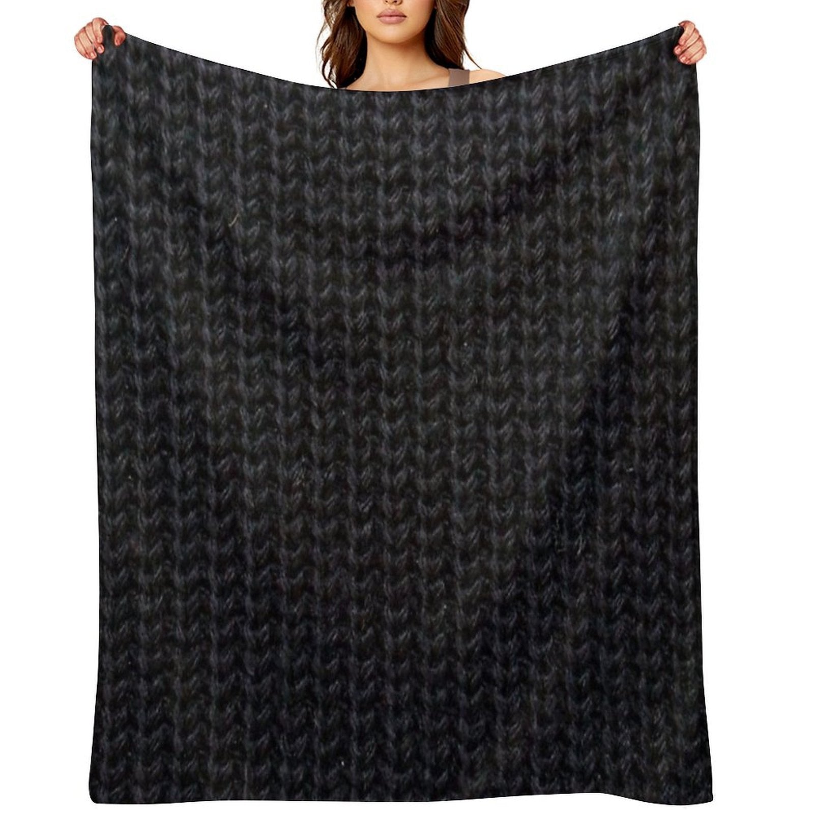 Black Knitted Wool Gift-ready Throw Blanket