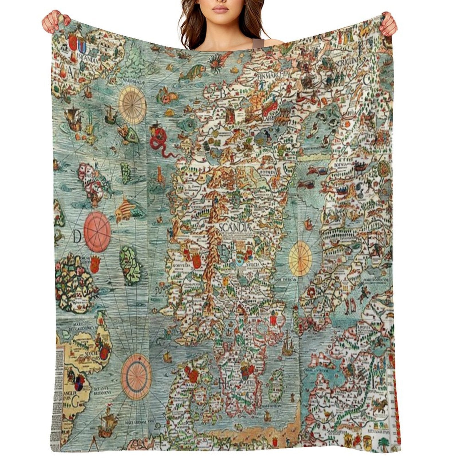 Carta Marina, Map of Scandinavia by Olaus Magnus - 1539 Easy Care Throw Blanket