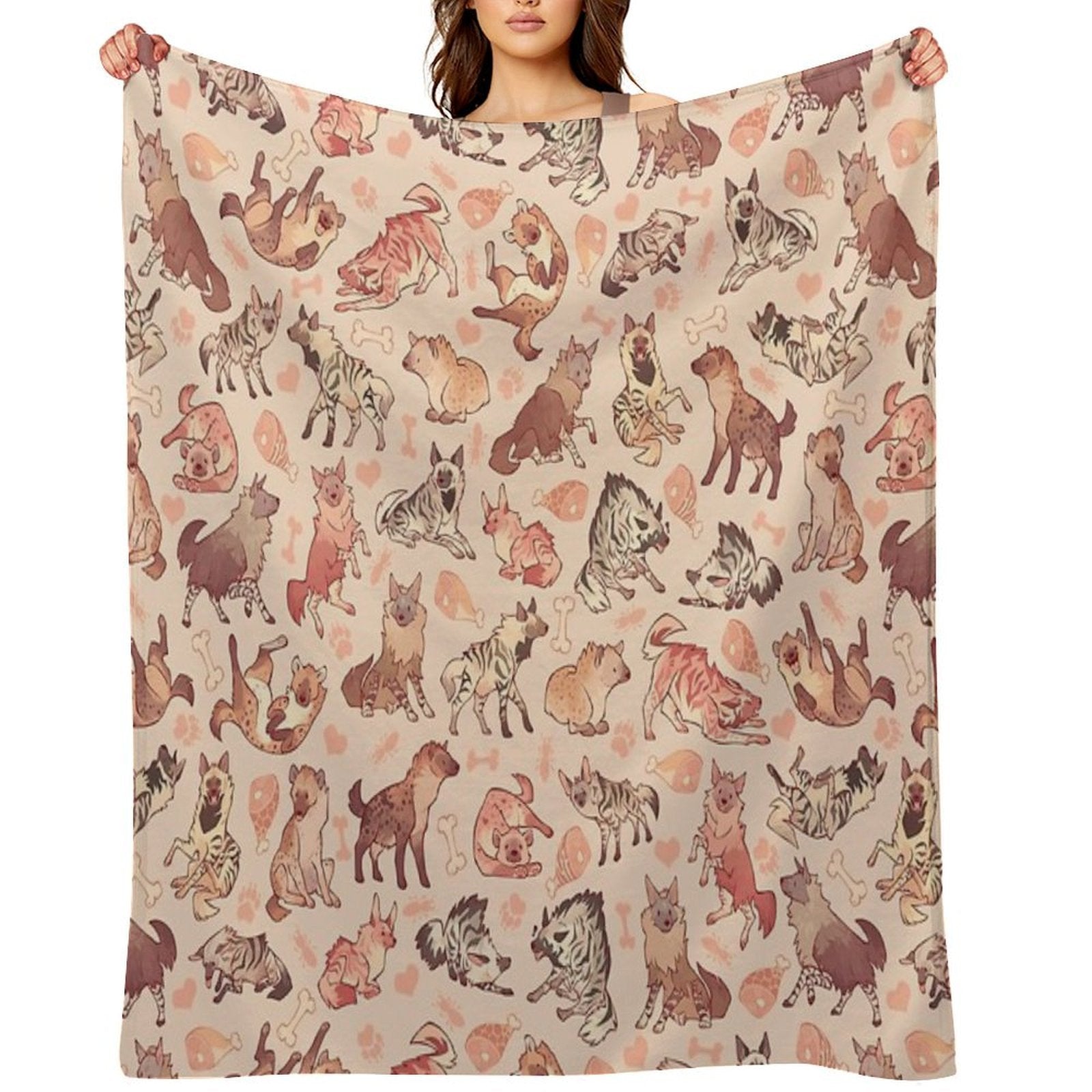 Hyenas in Creamy Orange Travel-friendly Throw Blanket