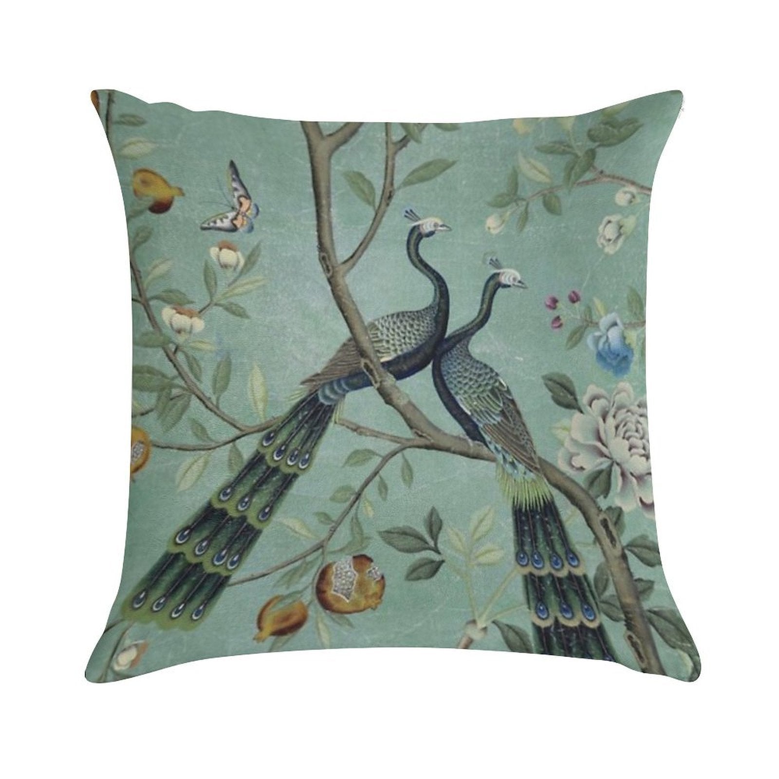 A Teal of Two Birds Chinoiserie Soft Multiple Sizes Throw Pillow