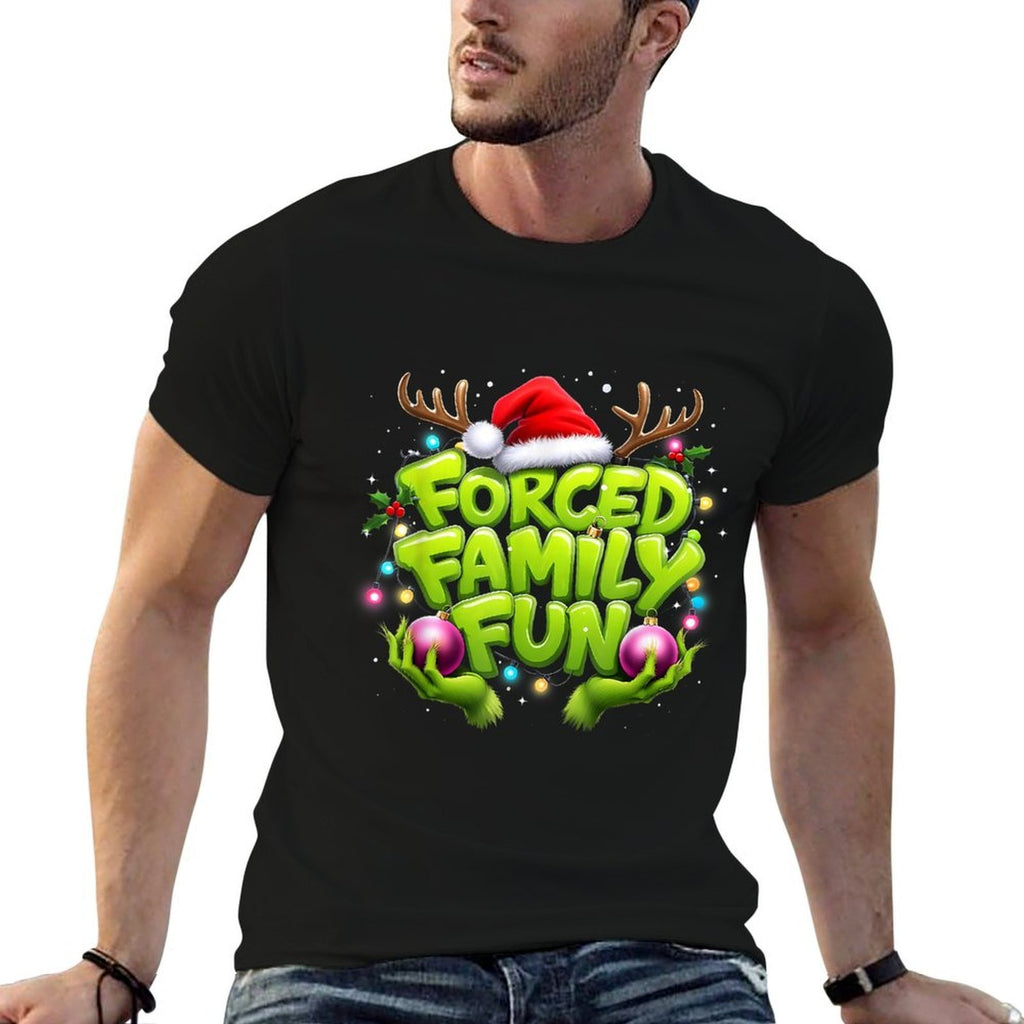Forced Family Fun Funny Christmas Holiday Design  Ribbed Collar T-Shirt